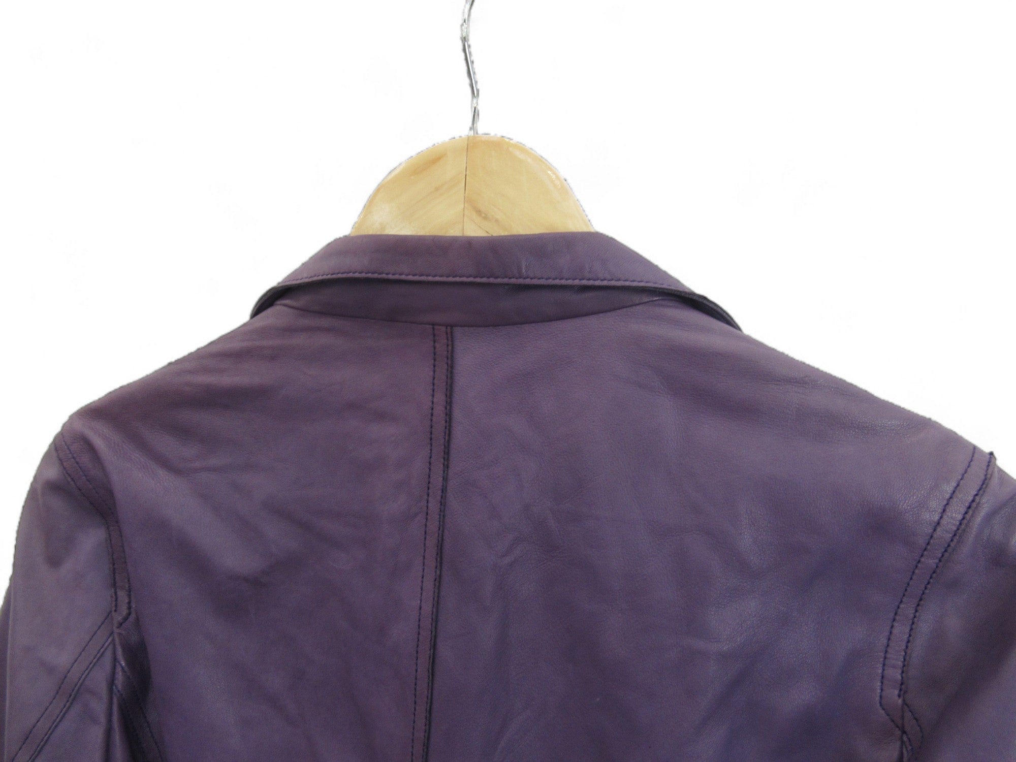 Shoulder image for Nicole Farhi UK 10 Purple Leather Jacket Womenswear | Preloved 