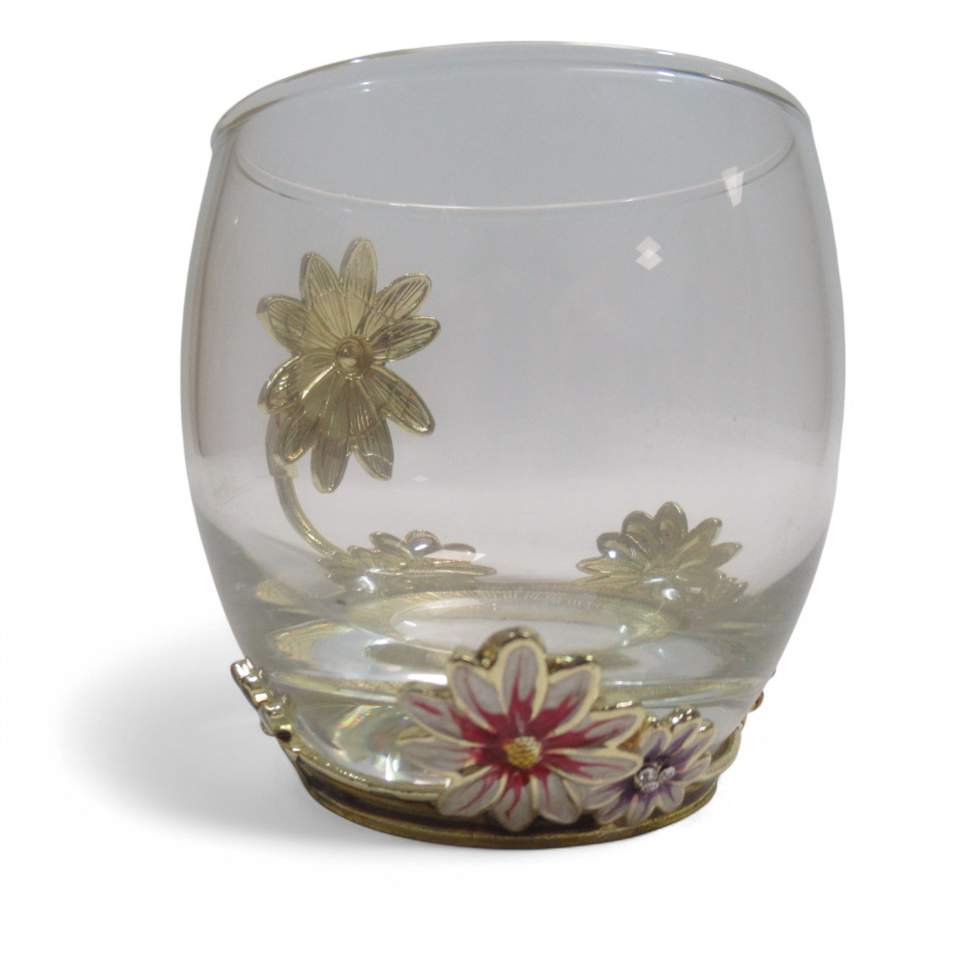 Side image of ARC Enamel Flowers Glass Tea/Coffee Cup w/ Spoon