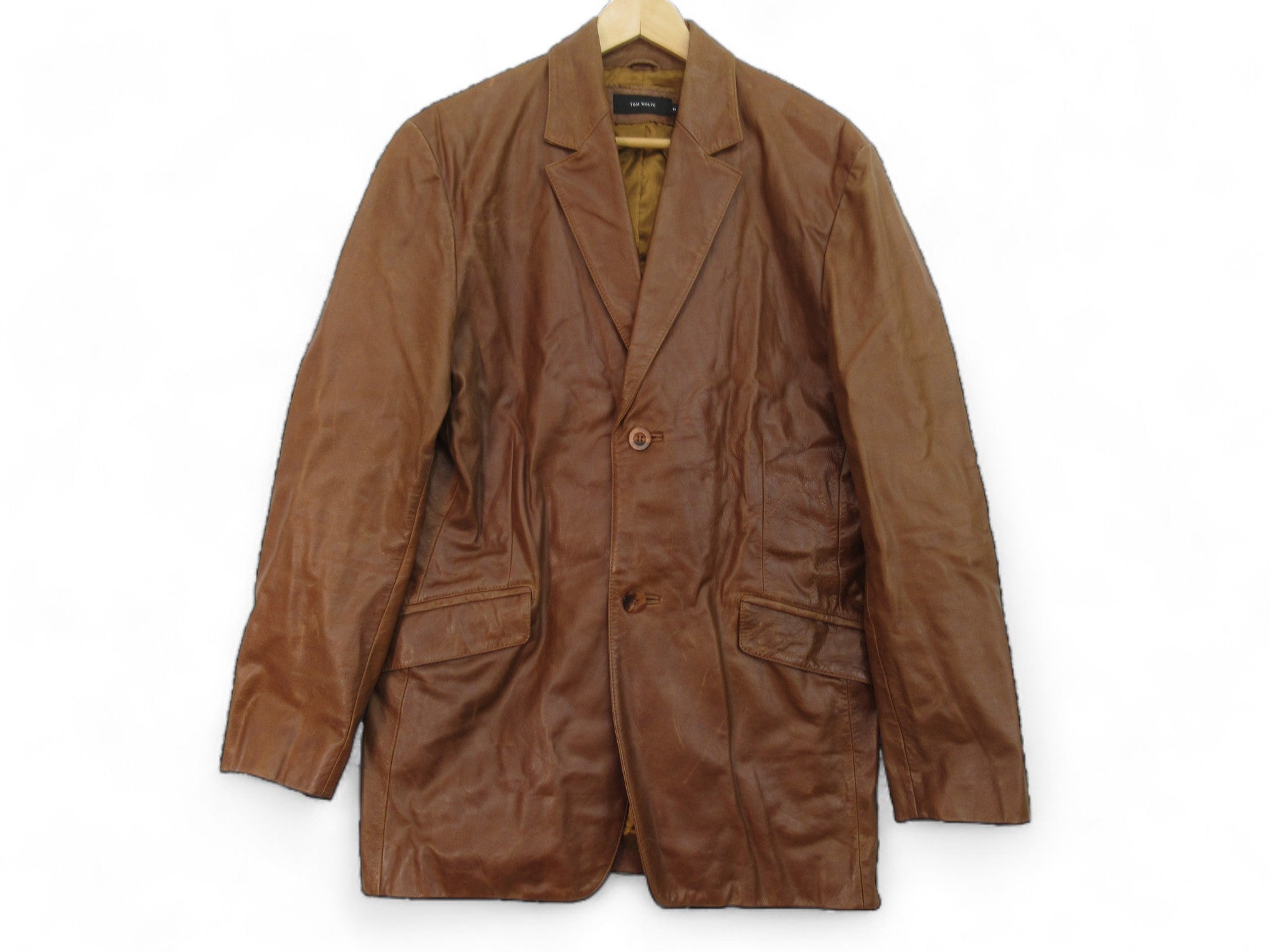 Front image for Tom Wolfe Vintage Tan Medium Leather Jacket Menswear | Preloved