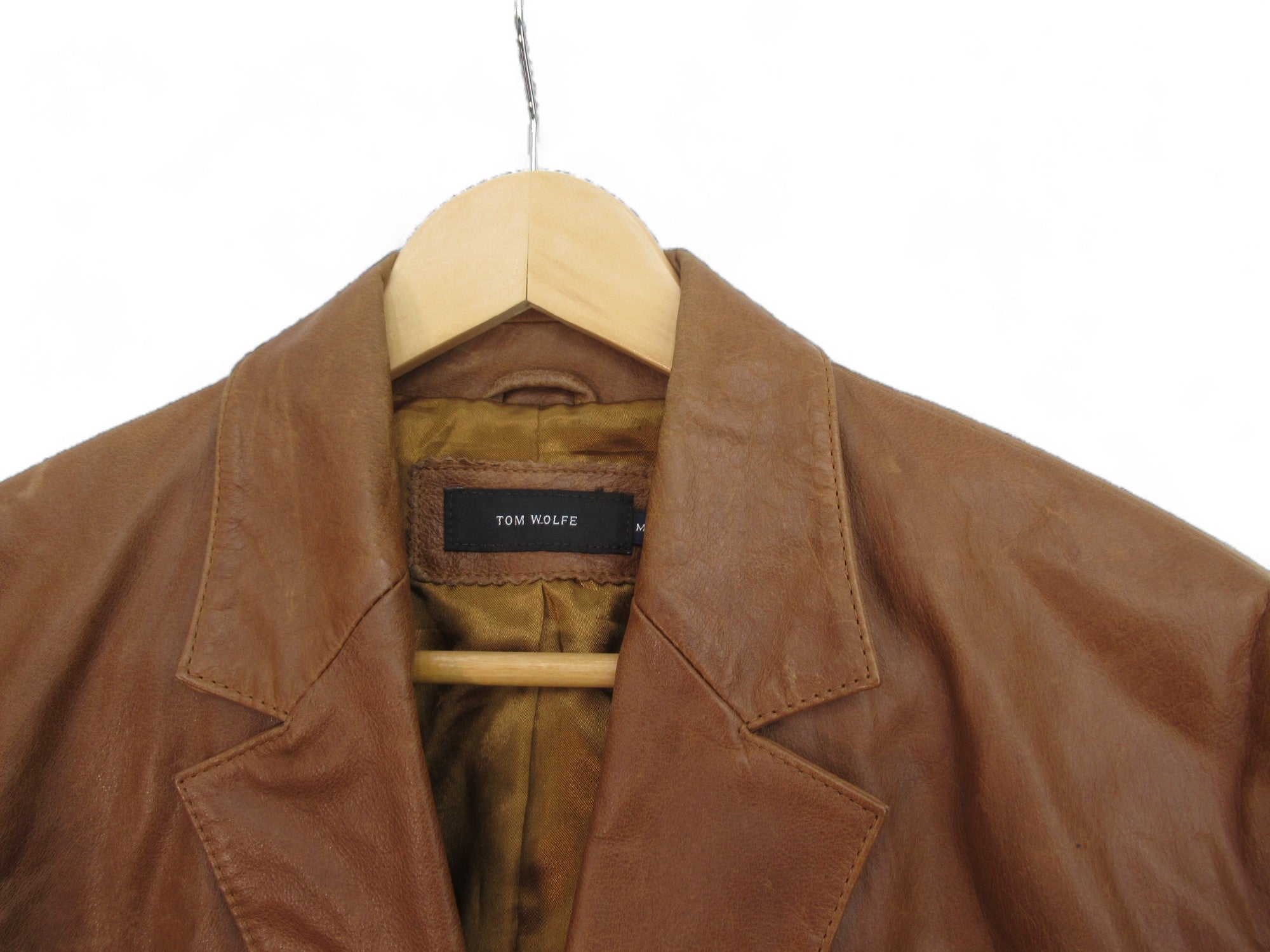 Collar image for Tom Wolfe Vintage Tan Medium Leather Jacket Menswear | Preloved