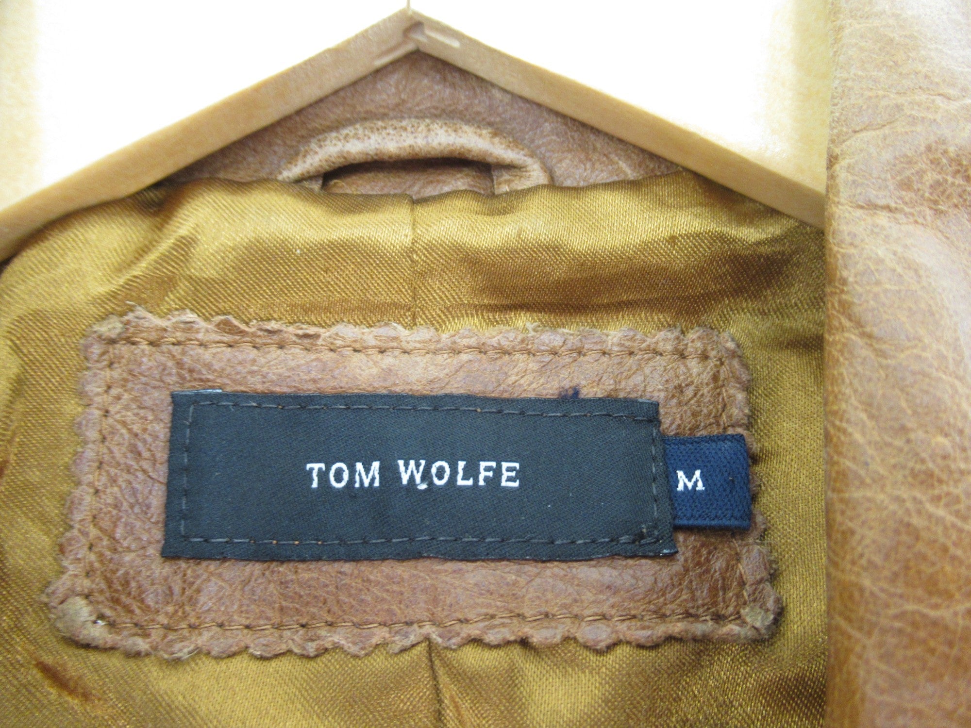 Brand label image for Tom Wolfe Vintage Tan Medium Leather Jacket Menswear | Preloved