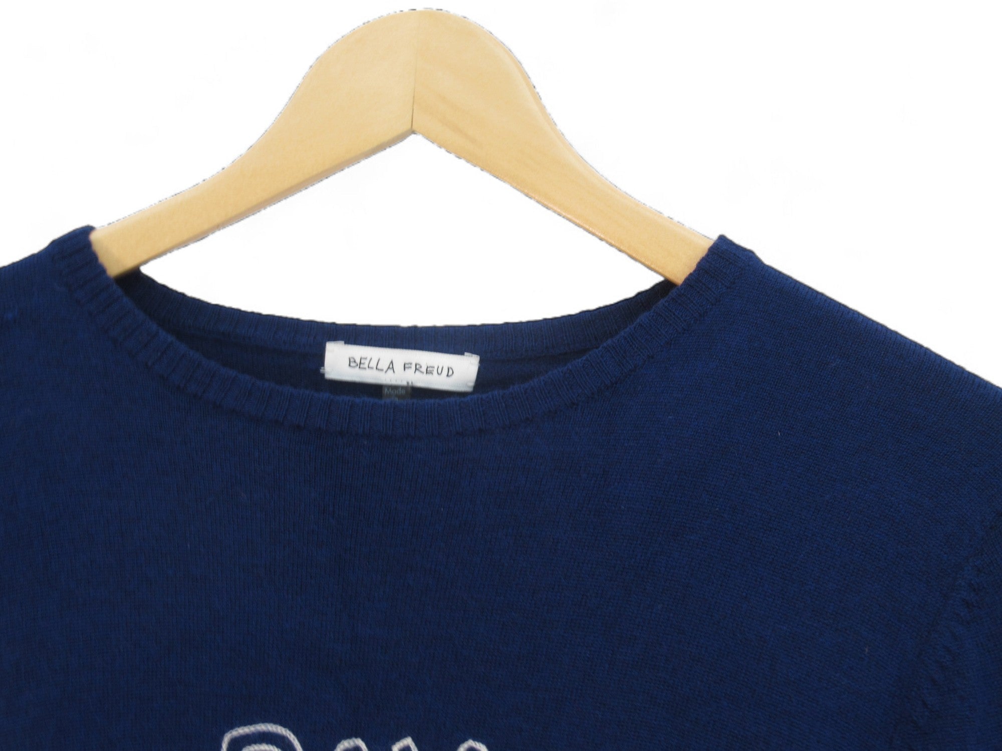 Close up front image for Bella Freud Large Blue Knit Jumper Womenswear | Preloved 