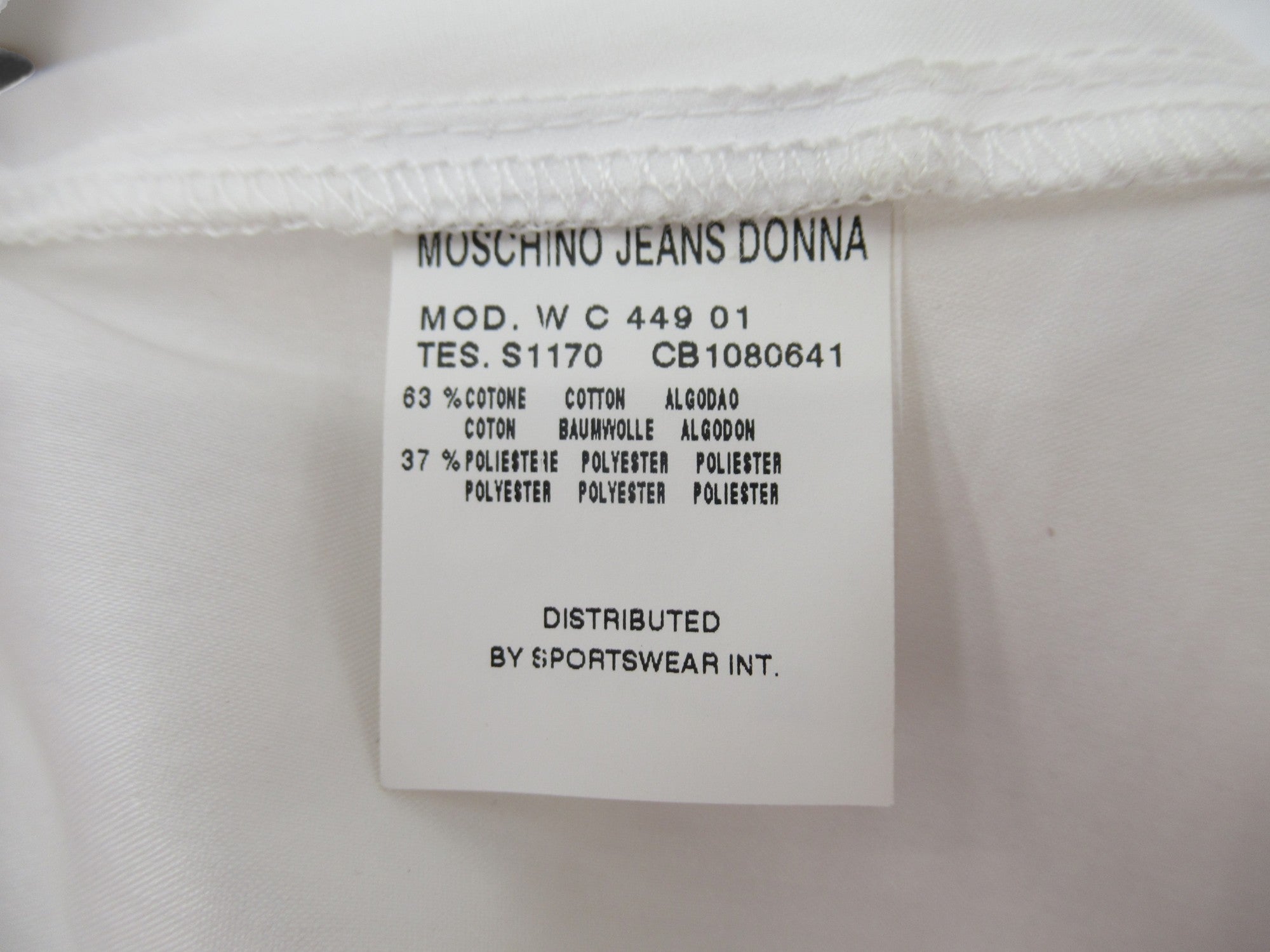 Care label image for Moschino Jeans UK 12 White Shirt Womenswear Authenticate | Preloved 