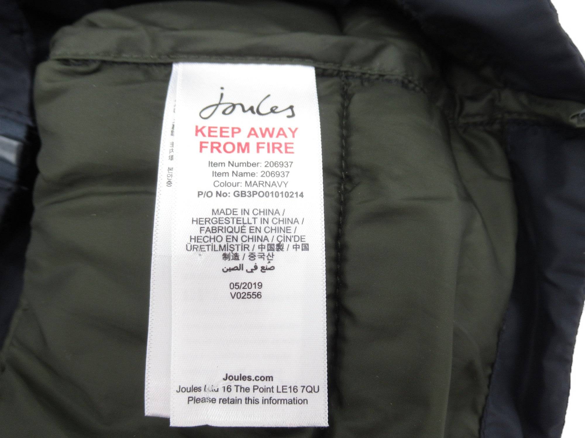 Care label image for Joules Large Navy Padded Gilet Jacket Menswear | Preloved 