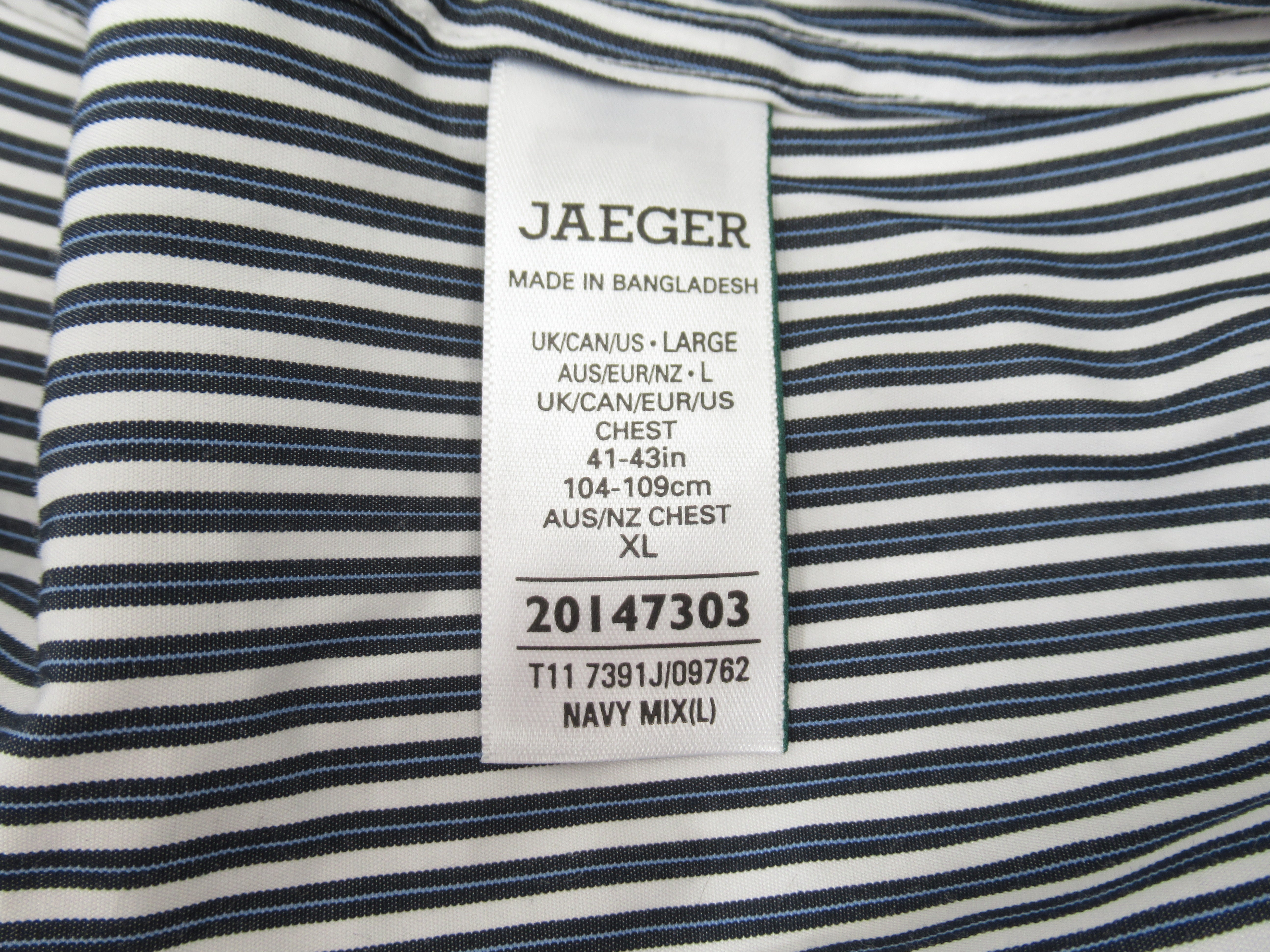 Care label image for Jaeger Large Black White Striped Formal Shirt Menswear | Preloved