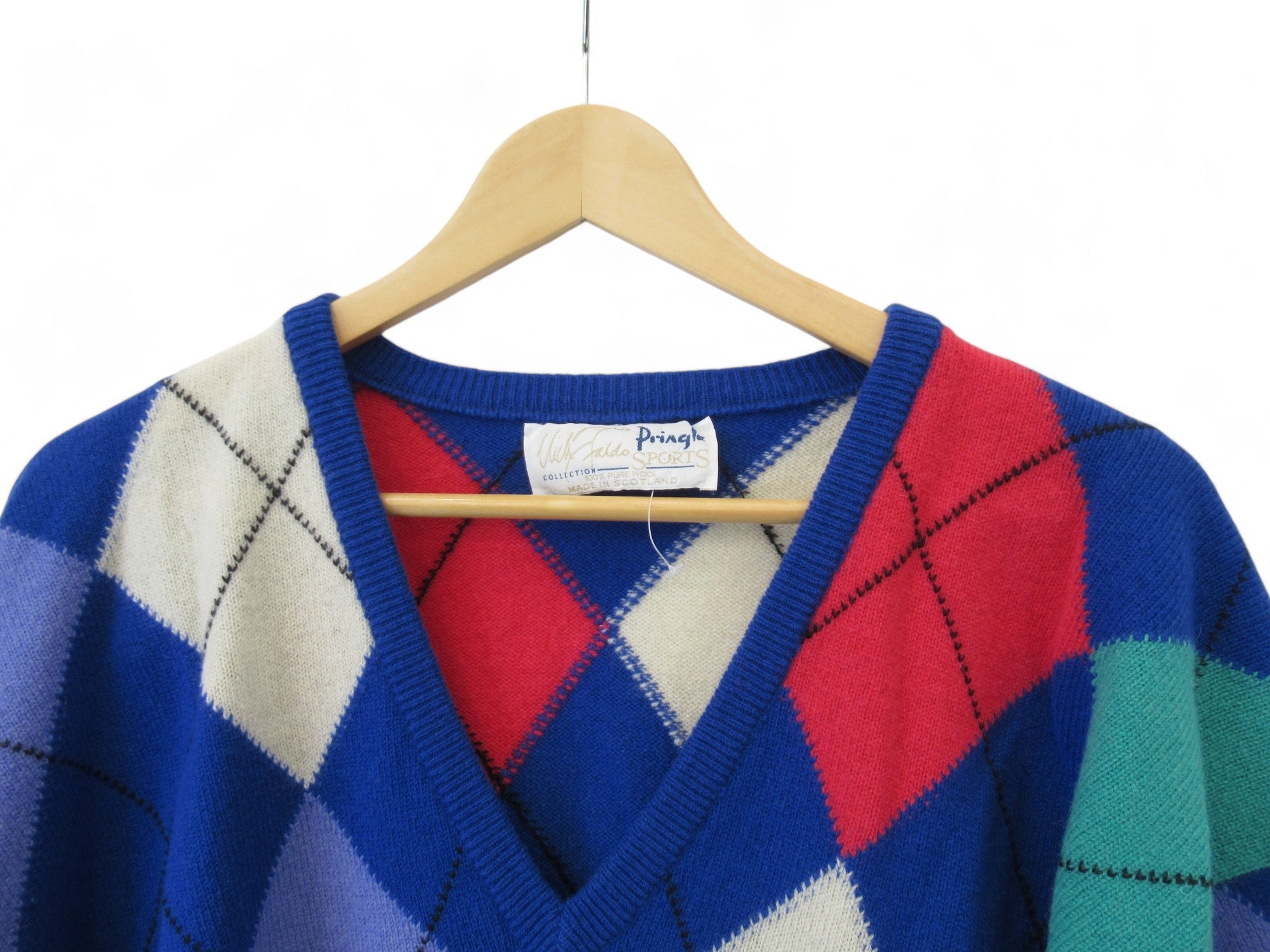 Neck image for Pringle Nick Faldo Large Multicoloured Vintage Jumper Menswear | Preloved 