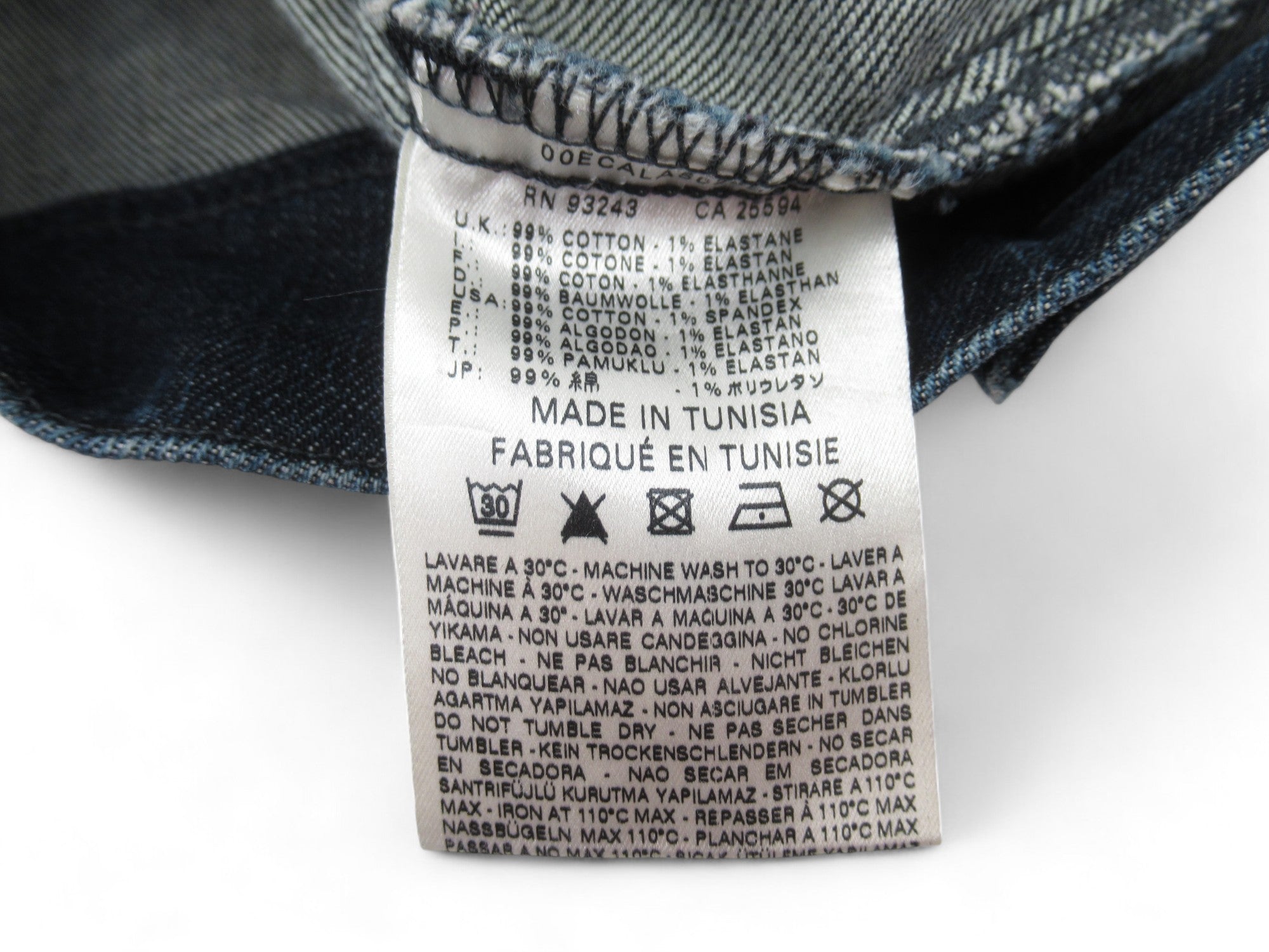 Care label image for Diesel XL Slim Fit Blue Denim Jacket Menswear | Preloved 