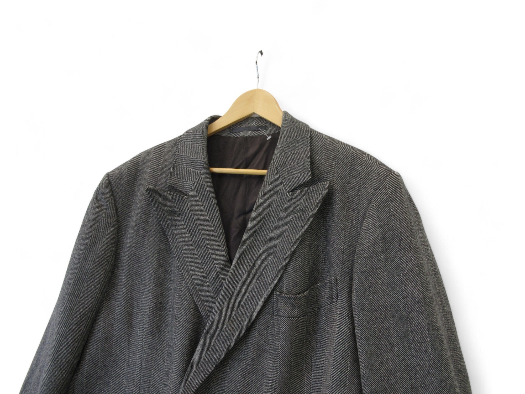 Collar image for Jenners Edinburgh 42R Black White Vintage Wool Overcoat Menswear | Preloved 