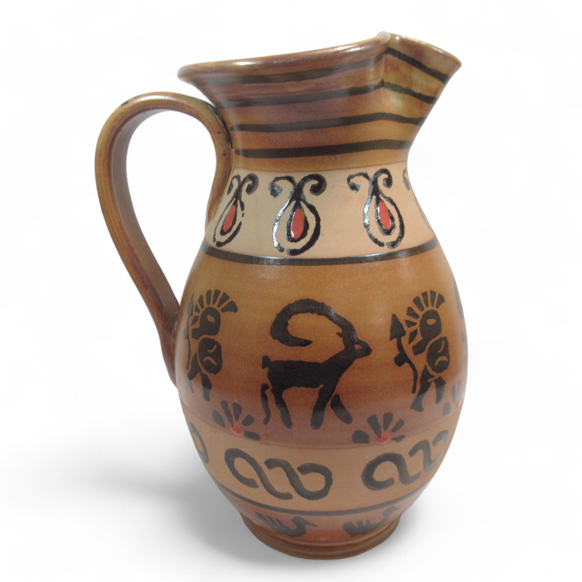 Side image of Glazed Terracotta Pitcher Jug Hand Painted Made in Italy