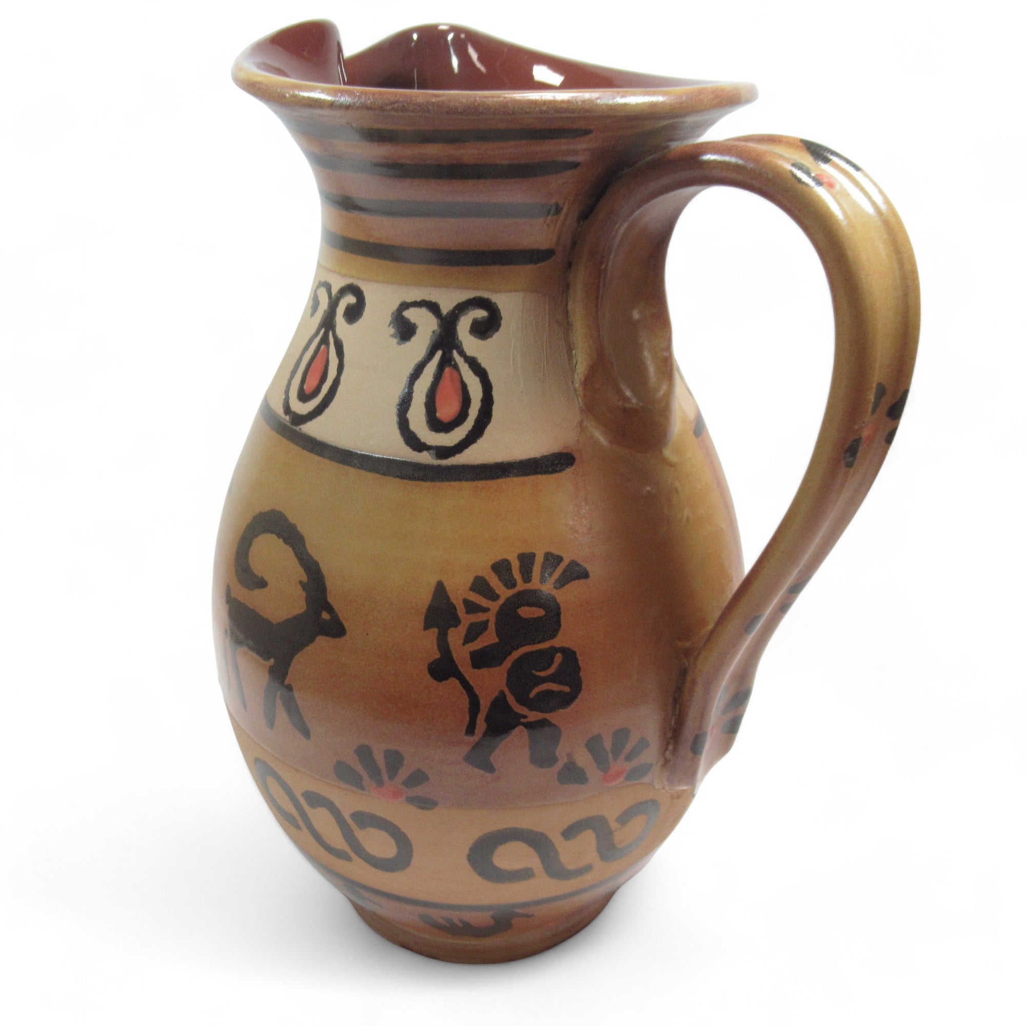 Rear image of Glazed Terracotta Pitcher Jug Hand Painted Made in Italy