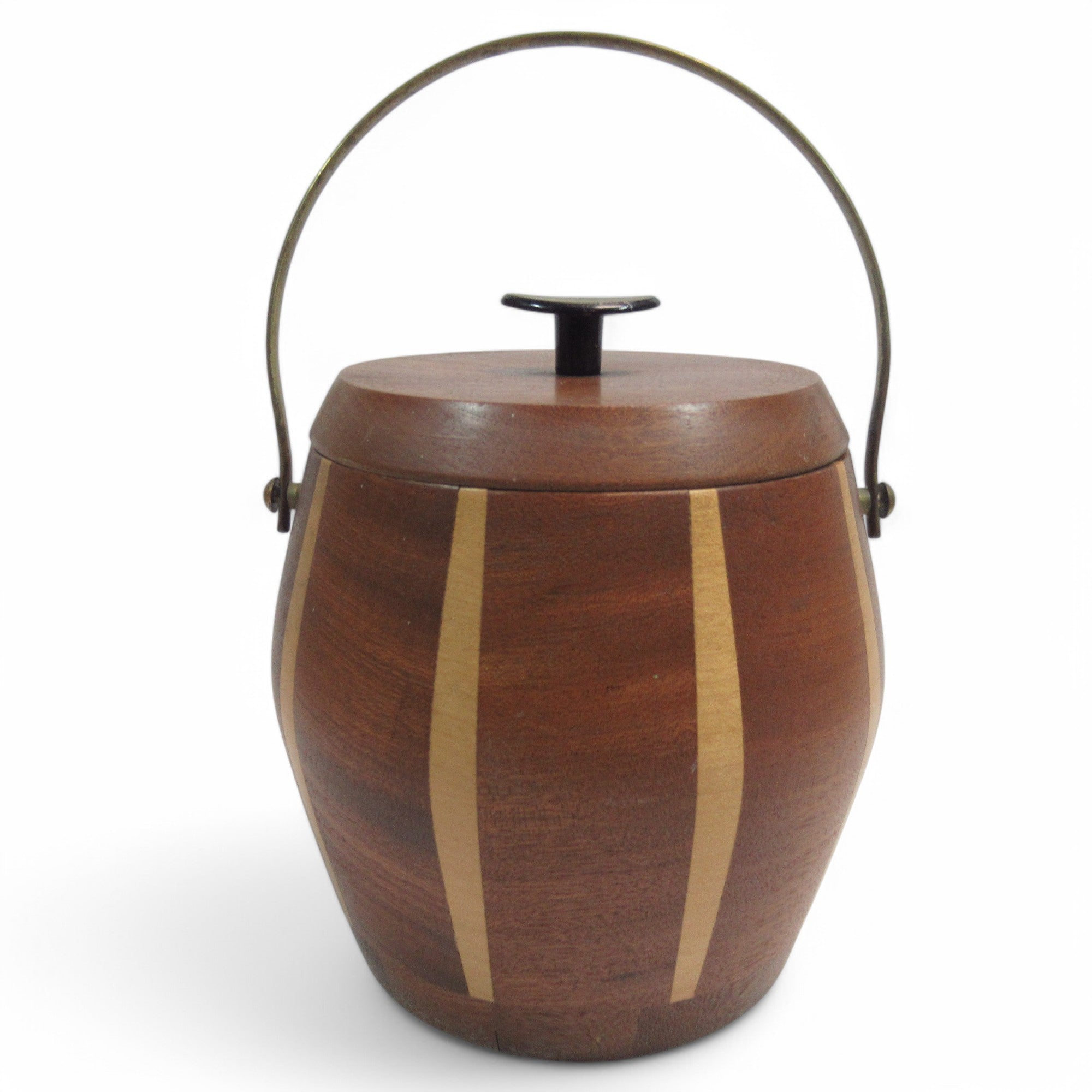 Front image of Lancraft Laminated Brown Woodware Ice Bucket Handled