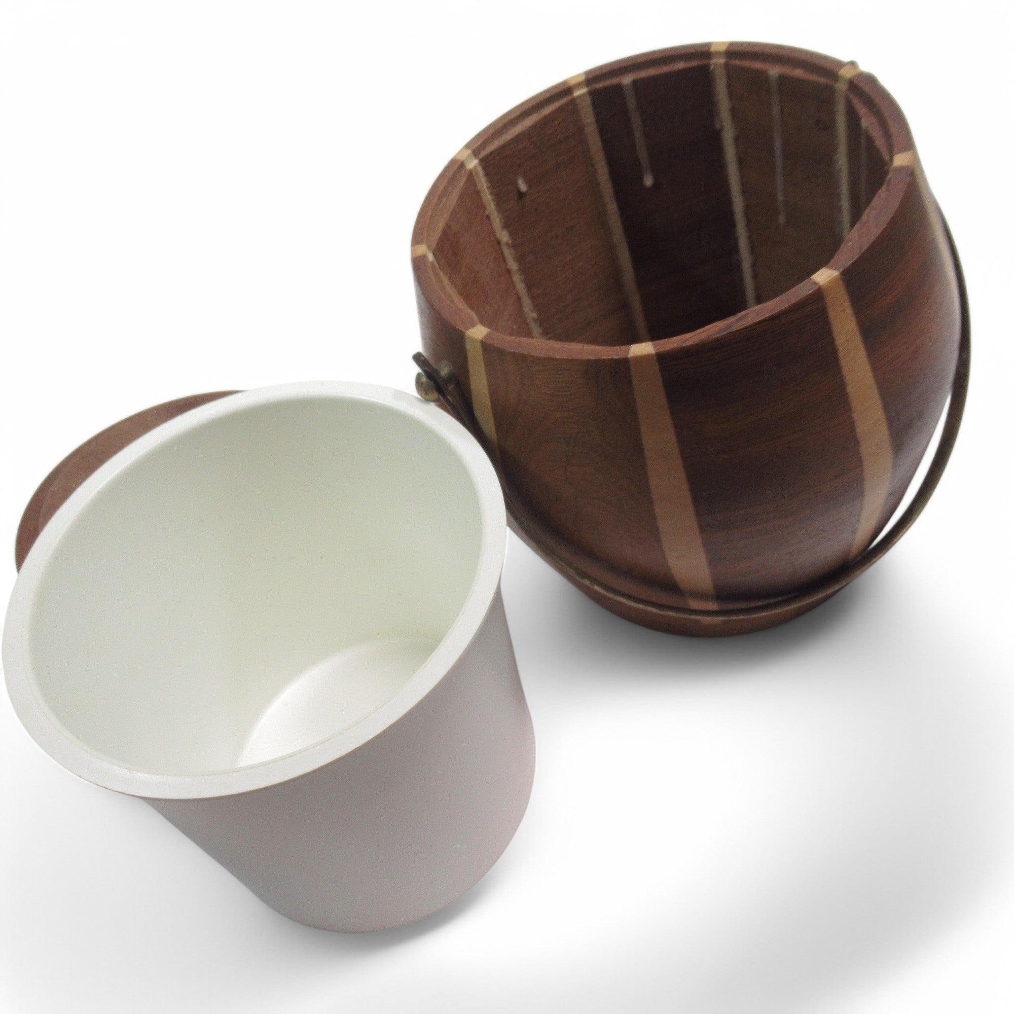 Bucket removed image of Lancraft Laminated Brown Woodware Ice Bucket Handled