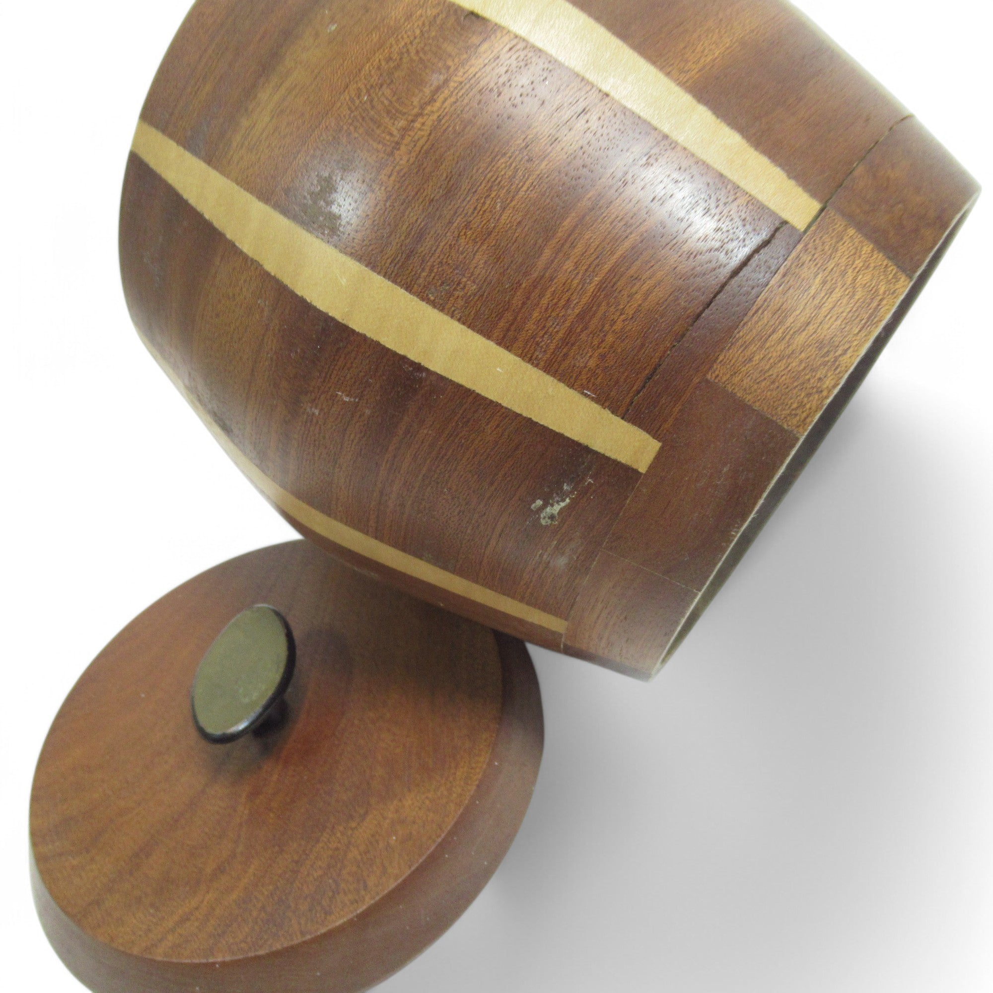 Damaged side image of Lancraft Laminated Brown Woodware Ice Bucket Handled