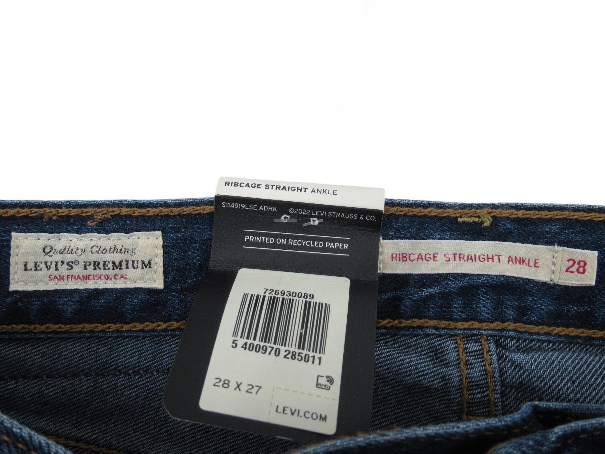 Inside labels for Levi W28 L27 Blue Denim Rib Cage Jeans Womenswear | Preloved 