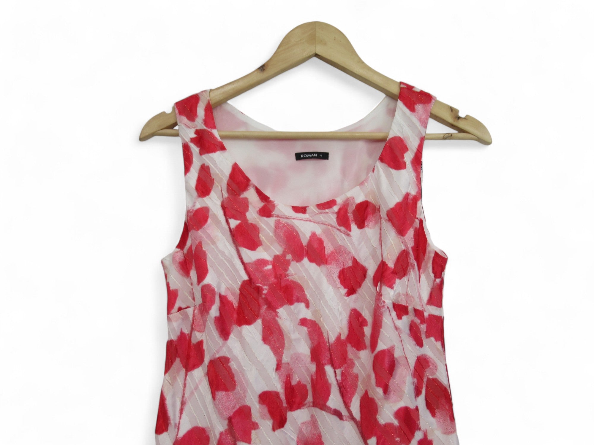 Top image for Roman UK 10 Red White Dress Polyester Long Sleeveless | Preloved