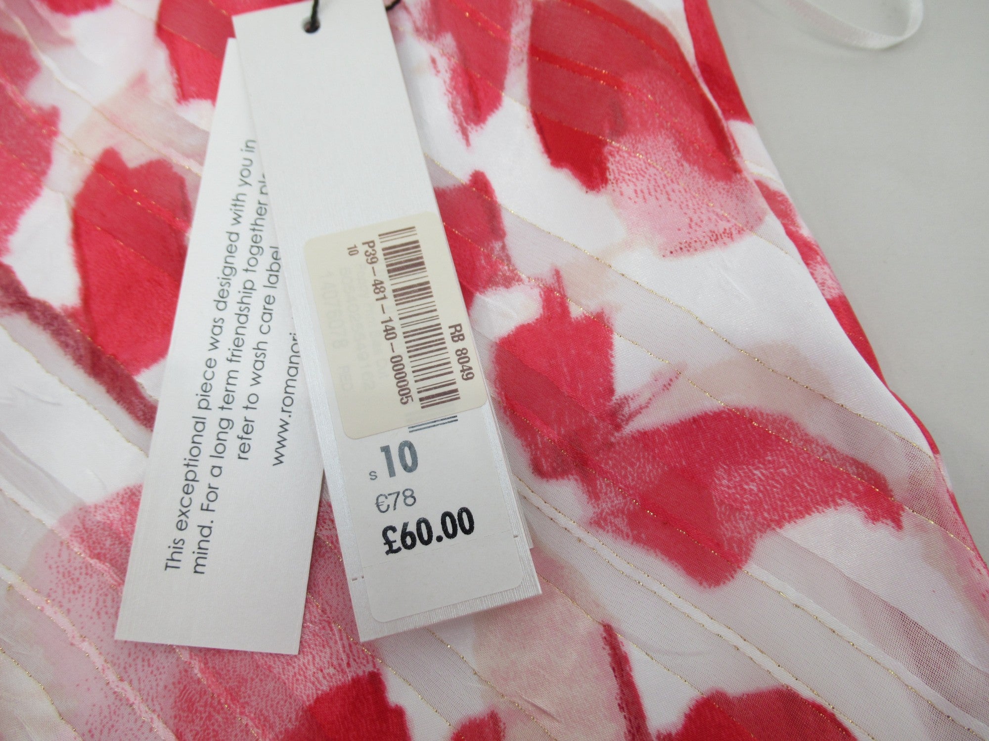 Price tag image for Roman UK 10 Red White Dress Polyester Long Sleeveless | Preloved