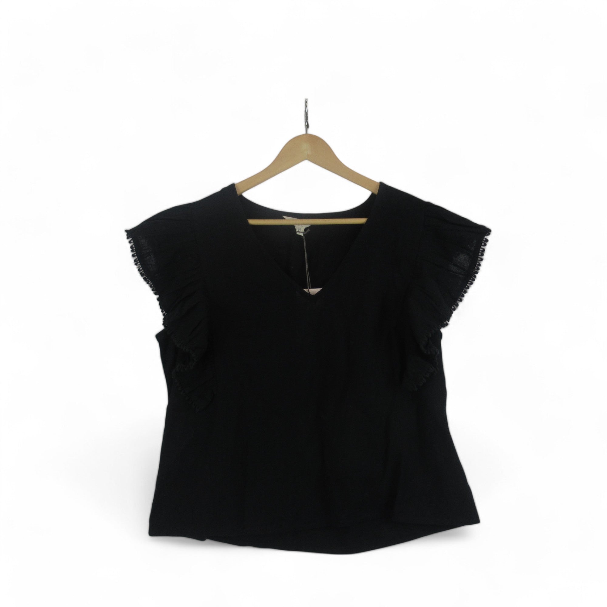 front image for Laura Ashley UK 16 Black Frill Top Cotton Womenswear | Preloved 