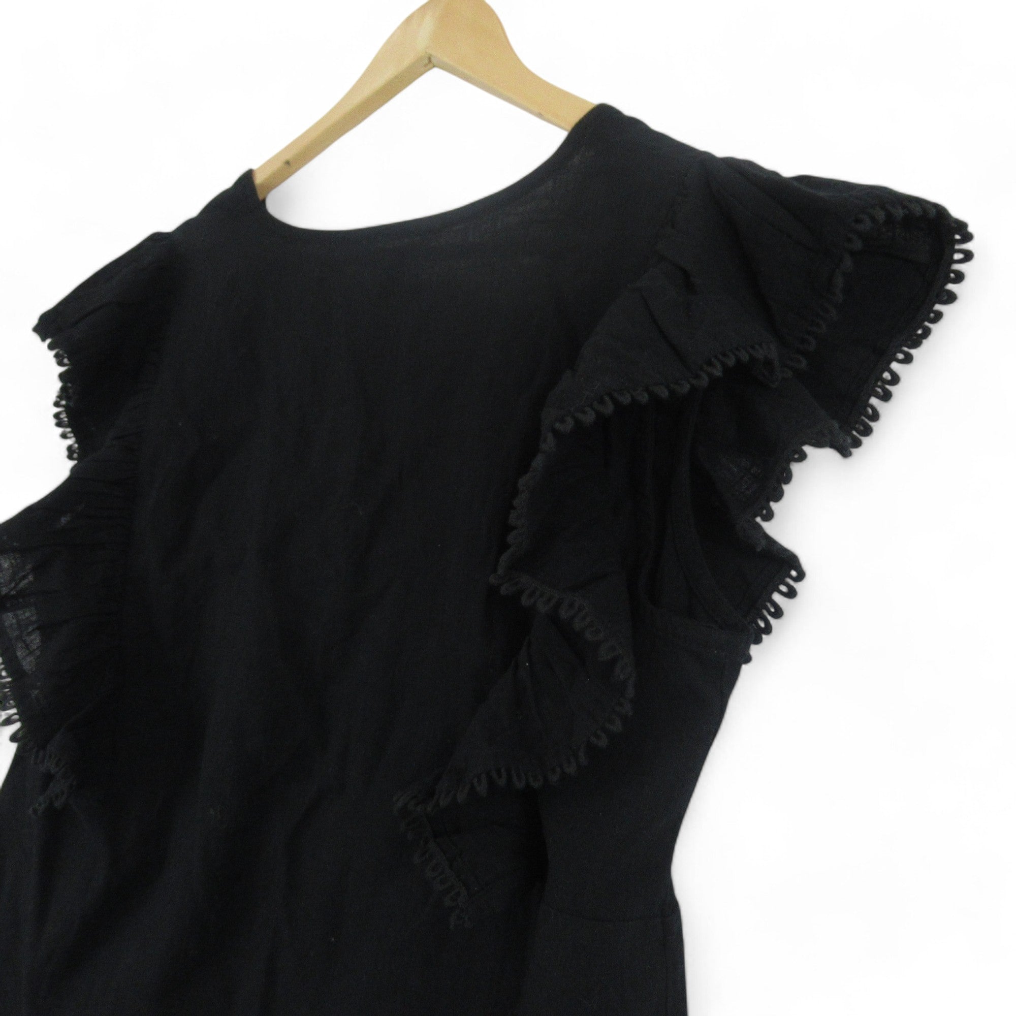 side image for Laura Ashley UK 16 Black Frill Top Cotton Womenswear | Preloved 