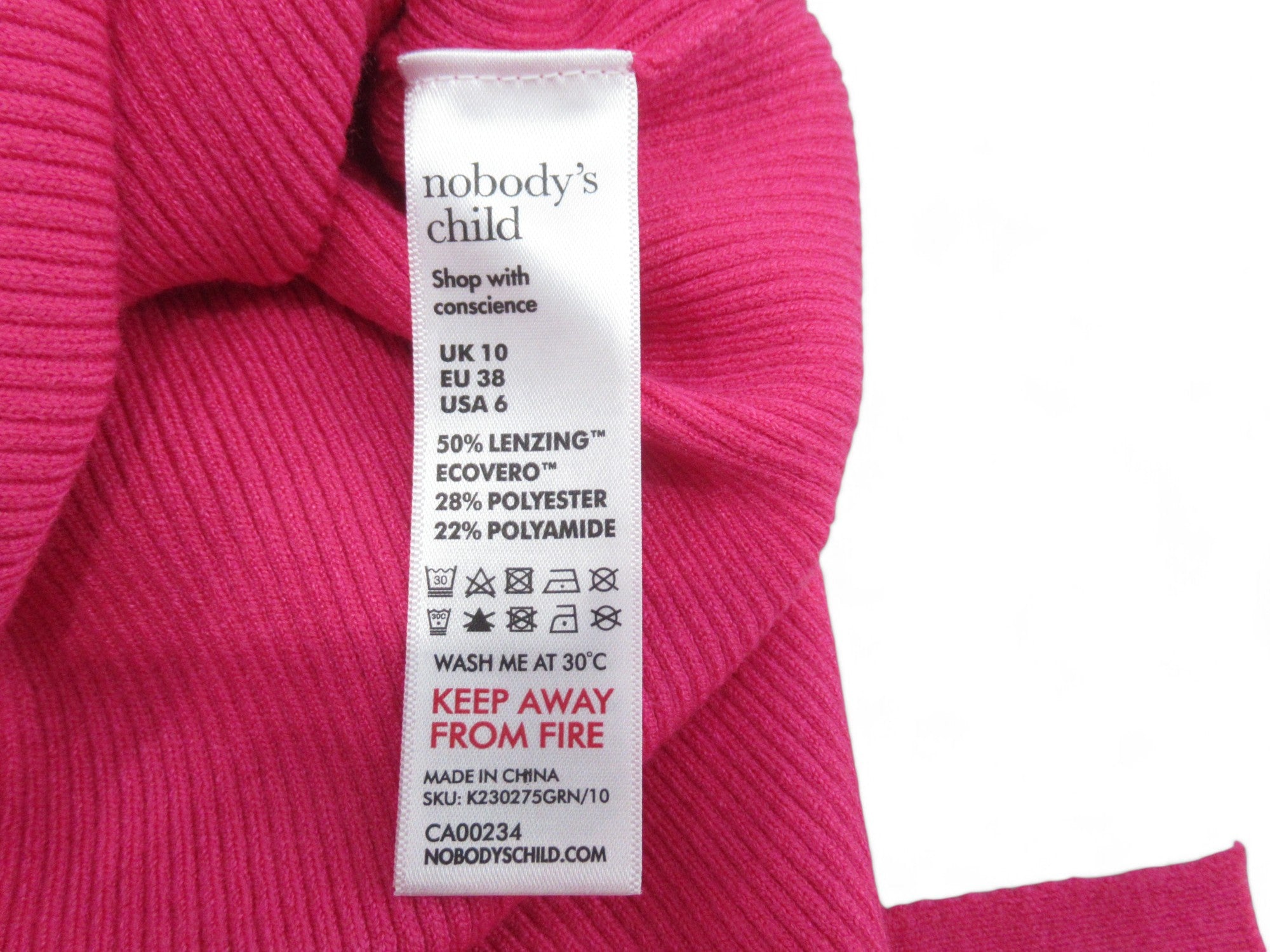 Care label image for Nobodys Child UK 10 Pink Bodycon Dress Womenswear | Preloved 