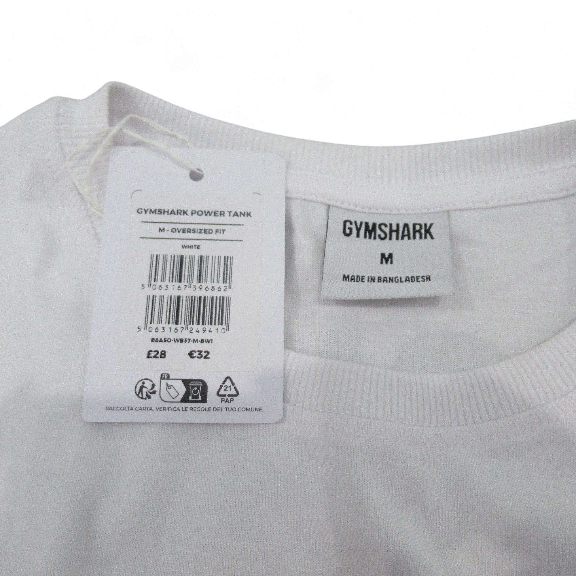 label image for Gymshark Power Tank Medium White Vest Oversized Menswear | Preloved