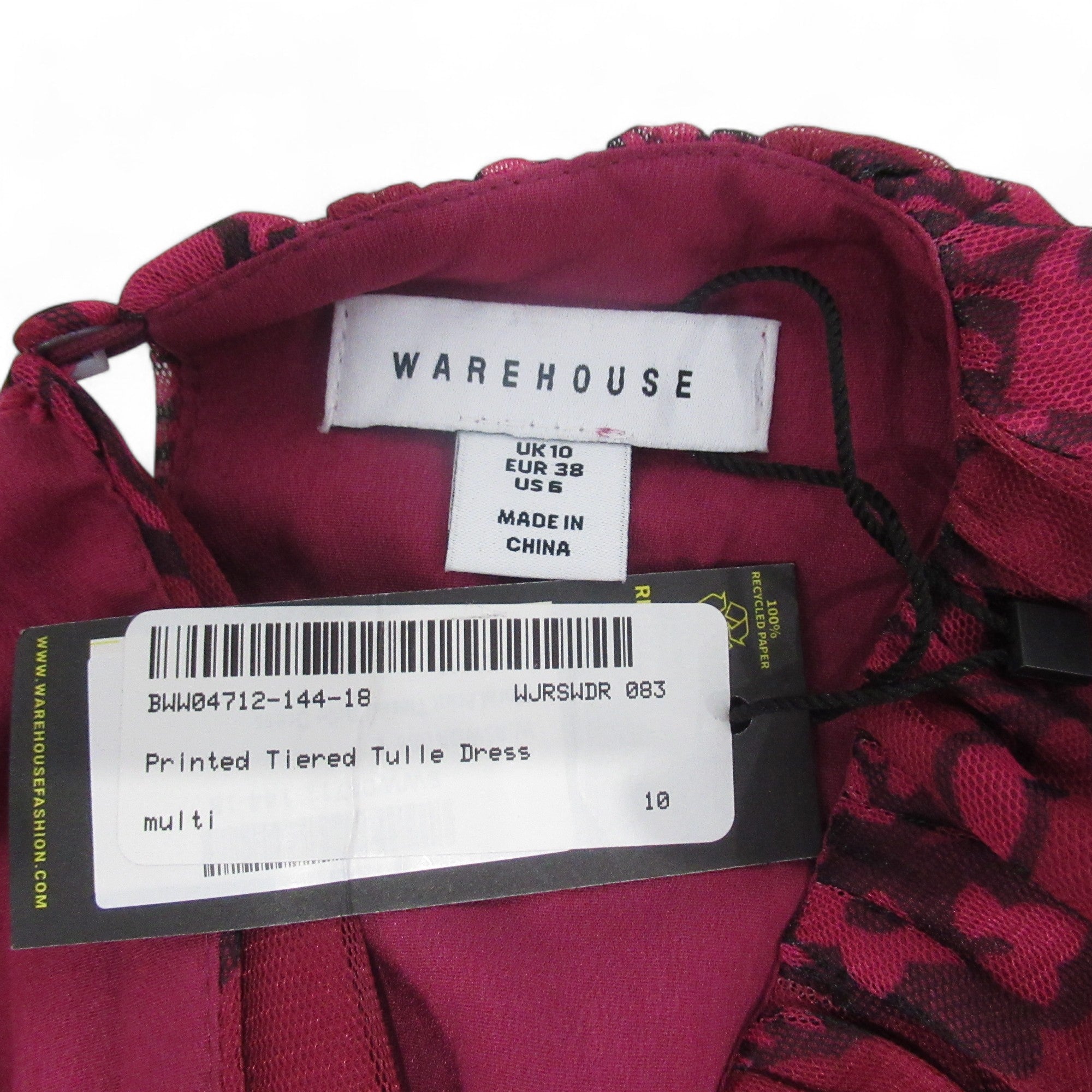 label image for Warehouse UK 10 Pink Tiered Tulle Dress Womenswear | Preloved