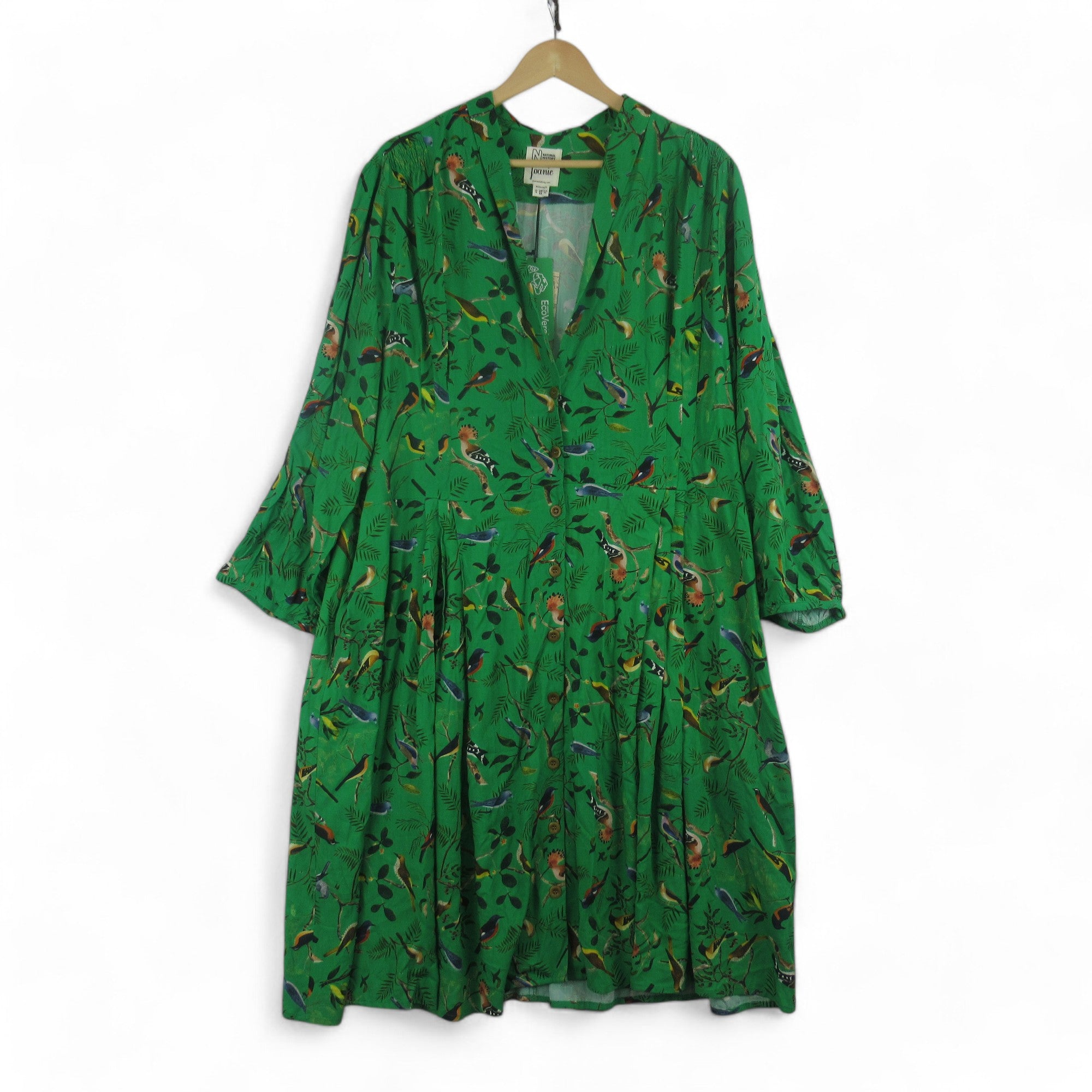 front image for Natural History Museum Birds Dress UK 22 Green Womenswear | Preloved