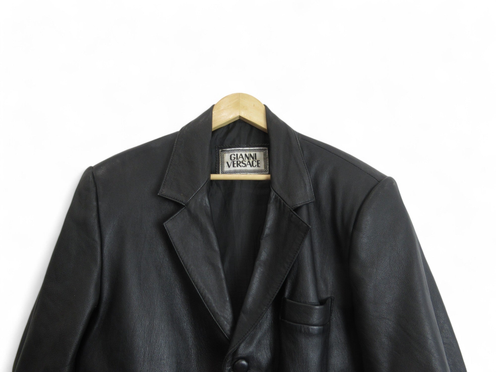 Top image for Gianni Versace Vintage 46 Black Leather Jacket Menswear | Preloved 