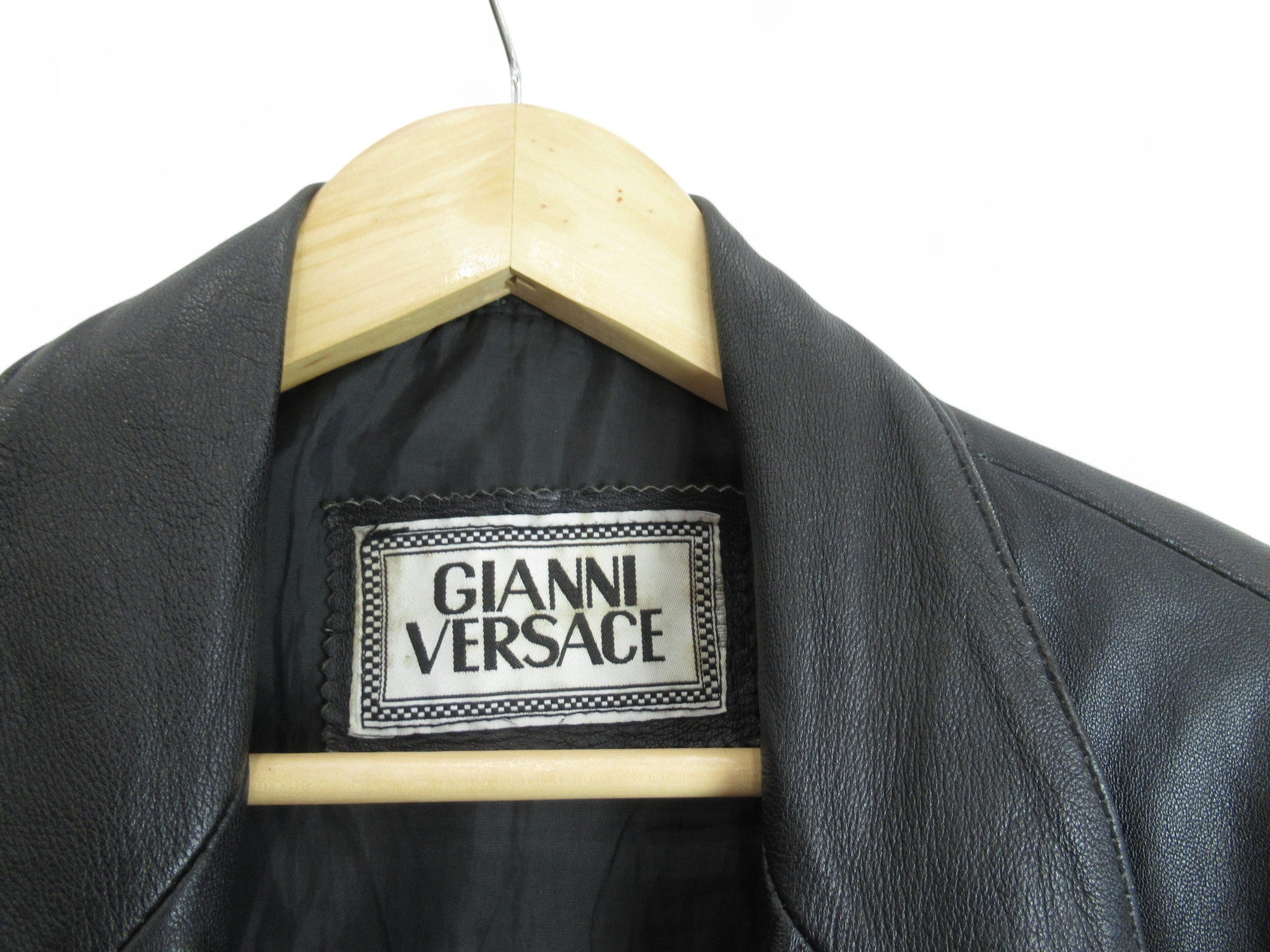 Brand label image for Gianni Versace Vintage 46 Black Leather Jacket Menswear | Preloved 