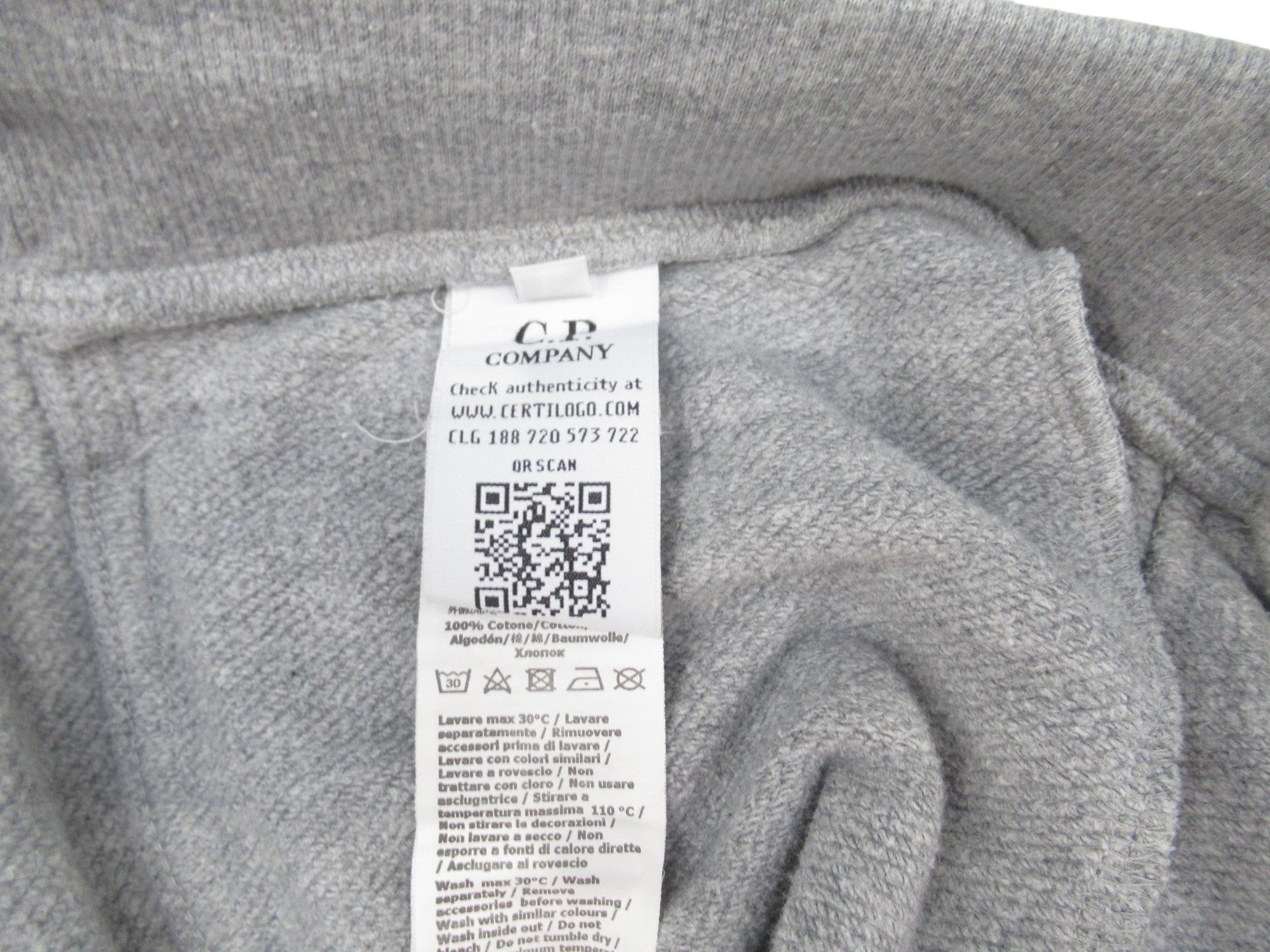 care label image for C P Company Grey W34 Joggers Cotton Menswear | Preloved