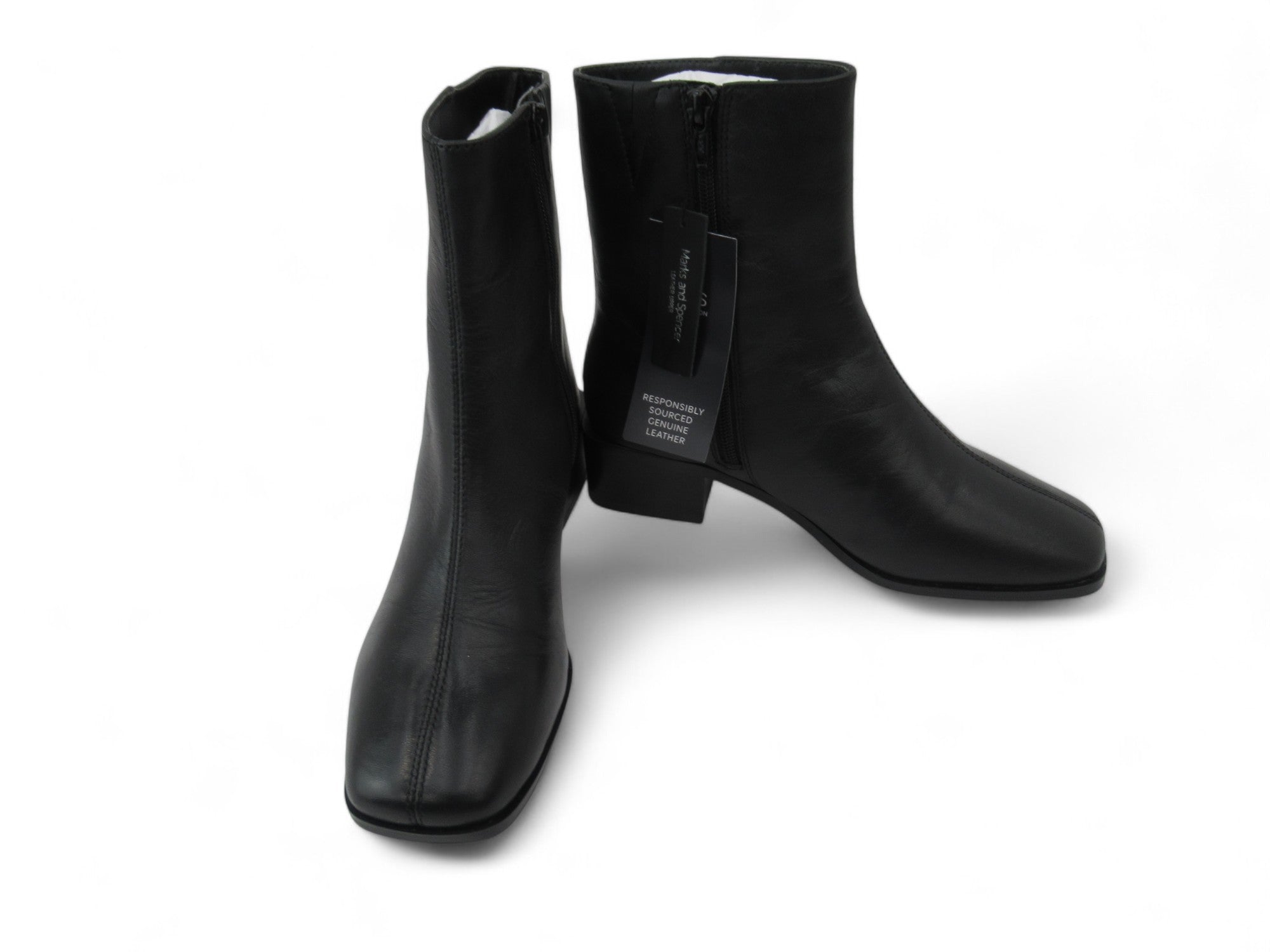 Marks and spencer black leather boots hotsell