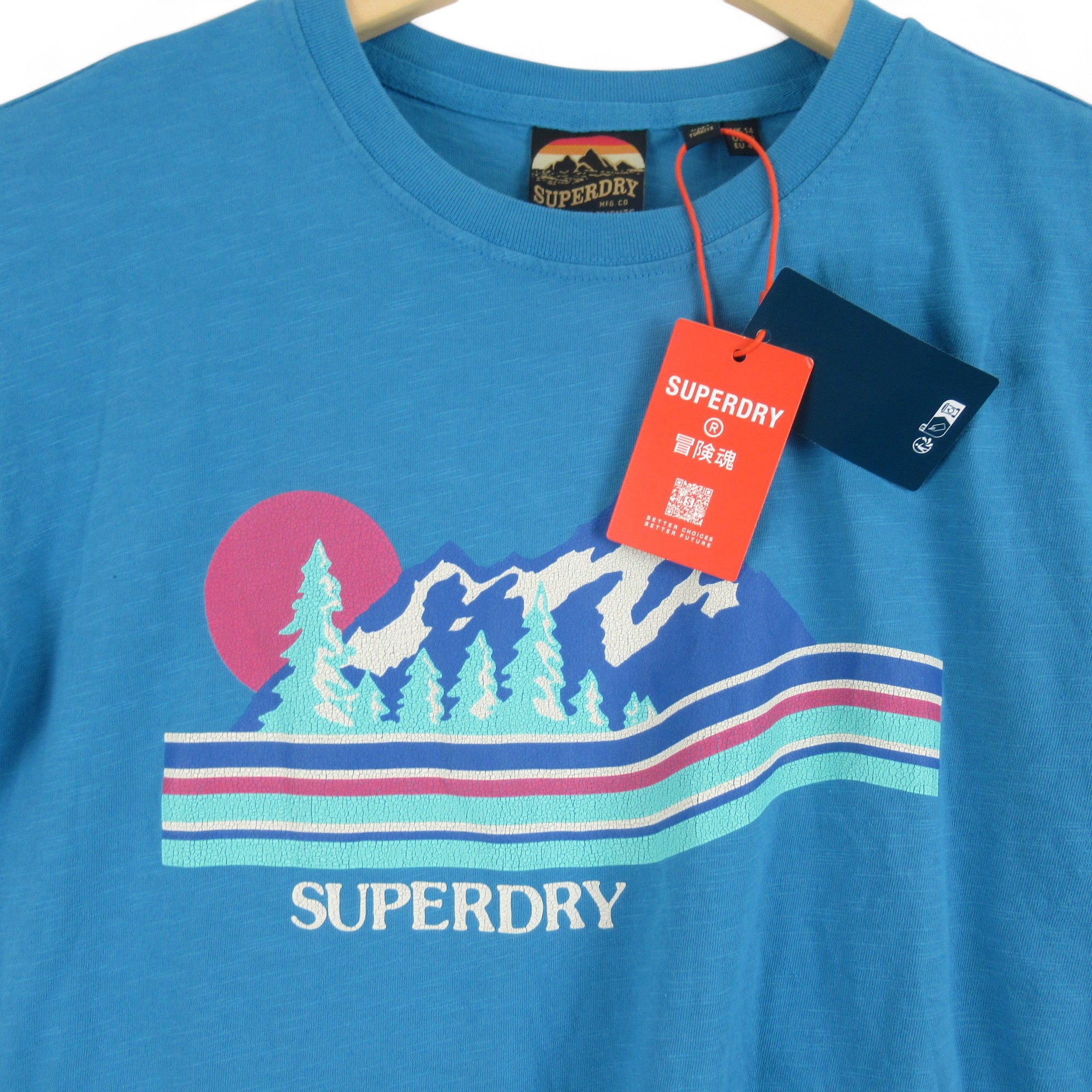 print image for SuperDry UK 14 Blue T Shirt Top Cotton Womenswear | Preloved 