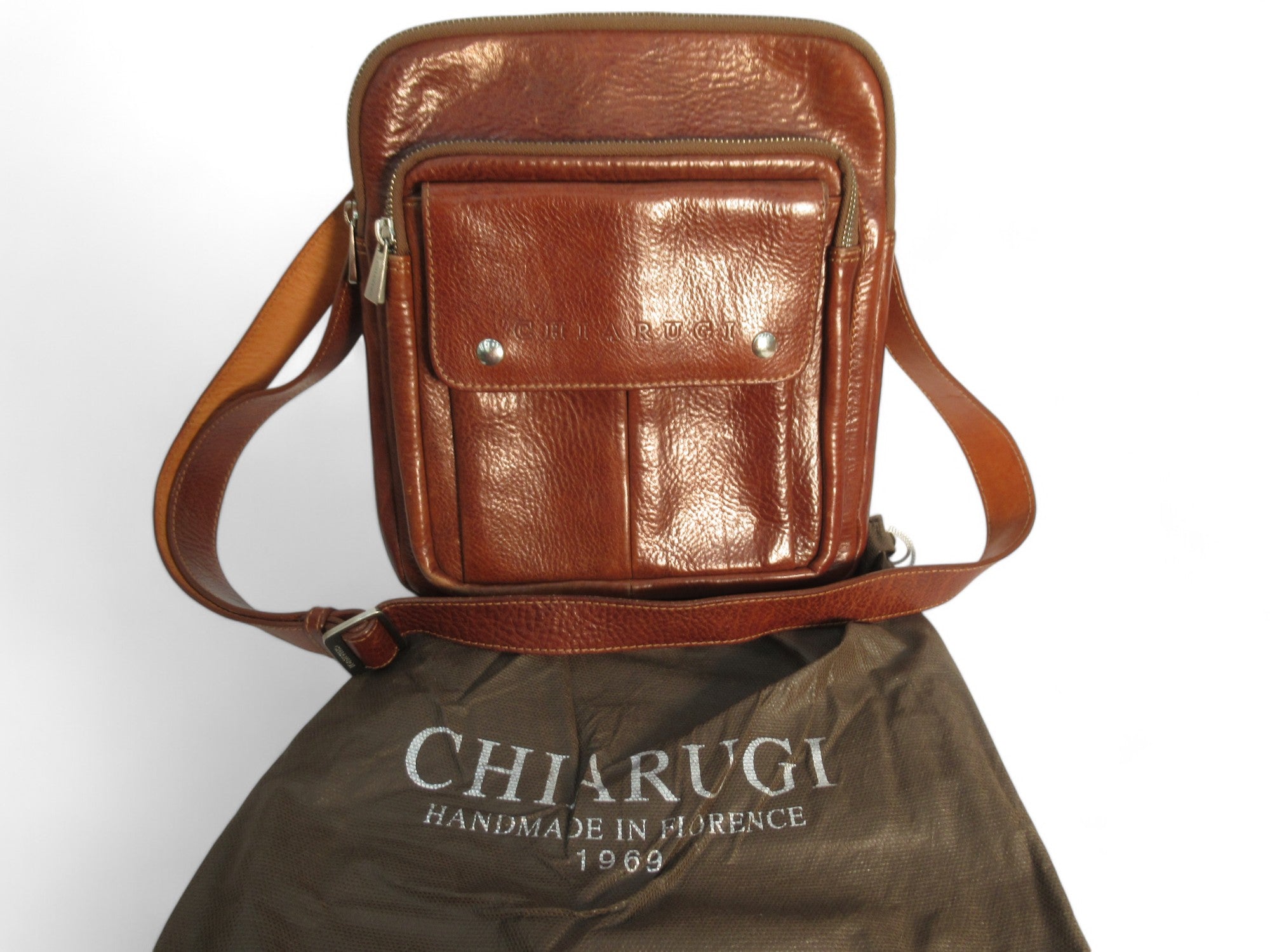 Bag with dustbag image for Chiarugi Messenger Handbag Small Brown Leather Womenswear | Preloved 