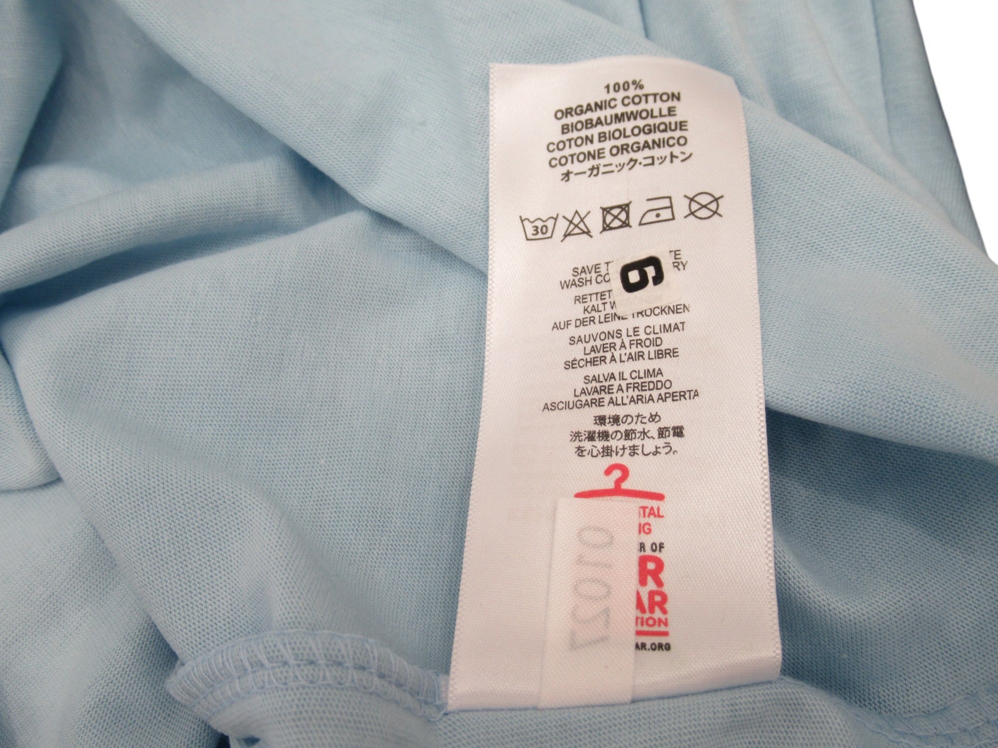 Care label image for Earth Positive Medium Pale Blue Organic T Shirt Menswear | Preloved