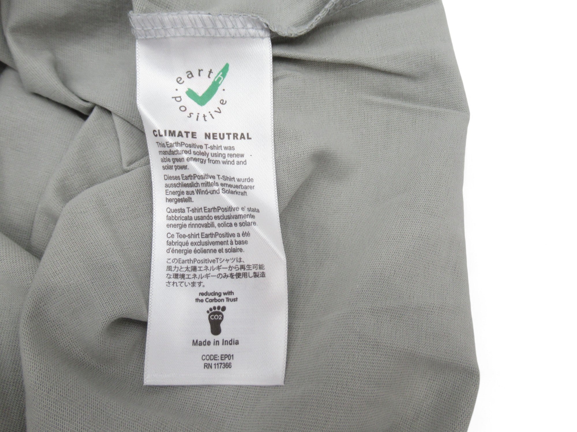 Care label image for Earth Positive XL Grey Organic Cotton T Shirt Menswear | Preloved