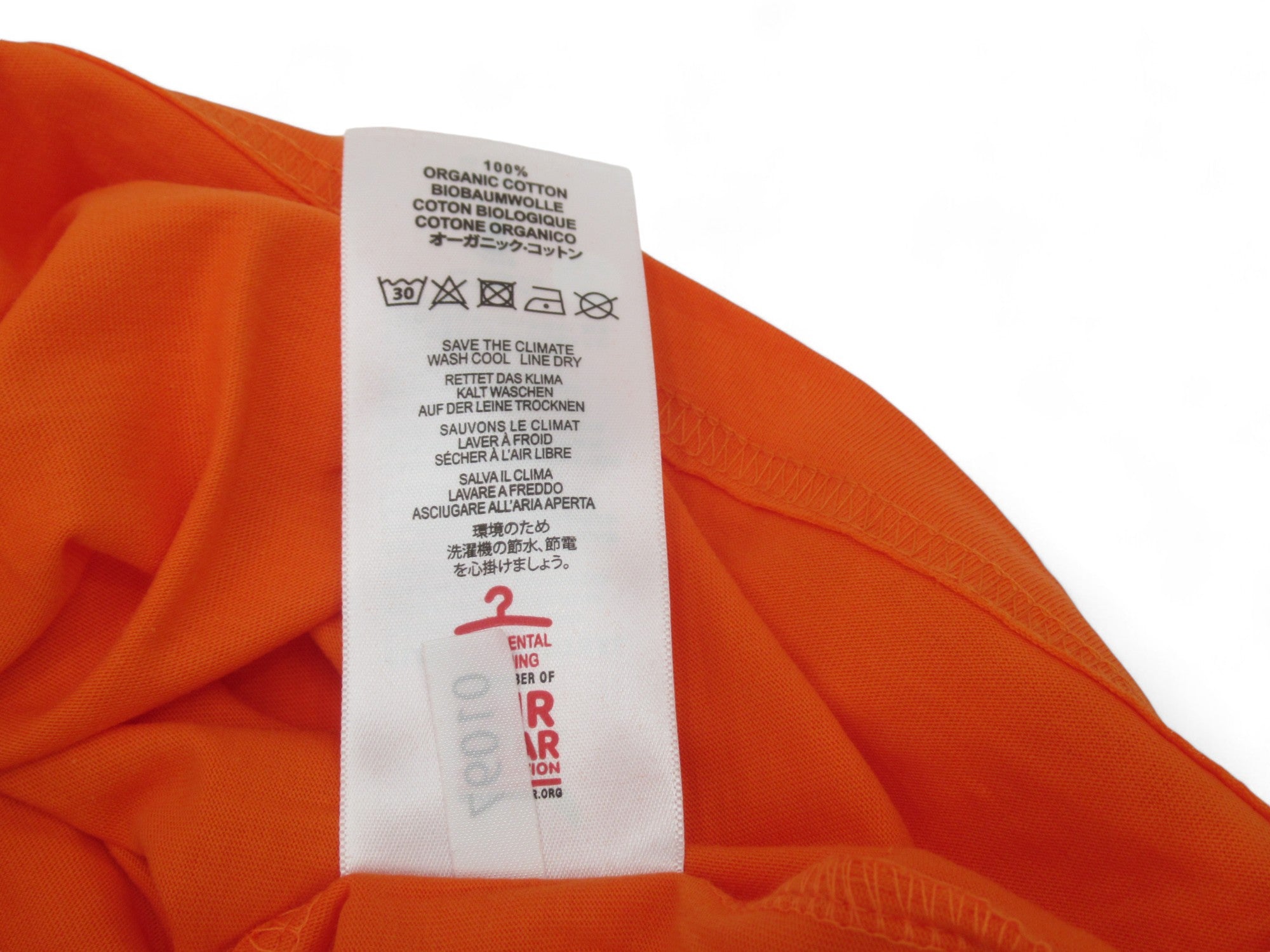 Care label image for Earth Positive Large Orange Organic Cotton T Shirt Menswear | Preloved