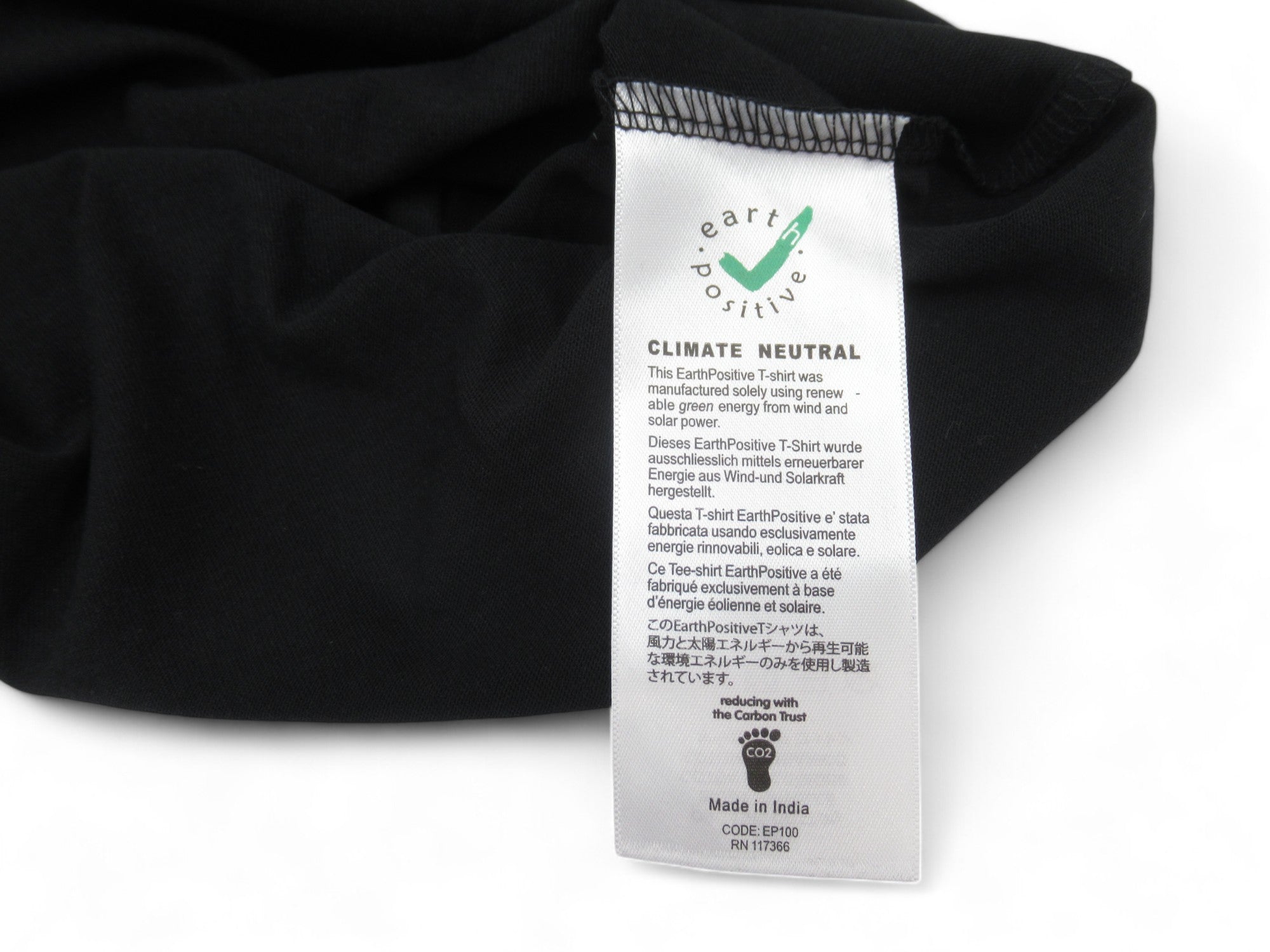 care label image for Earth Positive Medium Black Organic Cotton T Shirt Menswear | Preloved