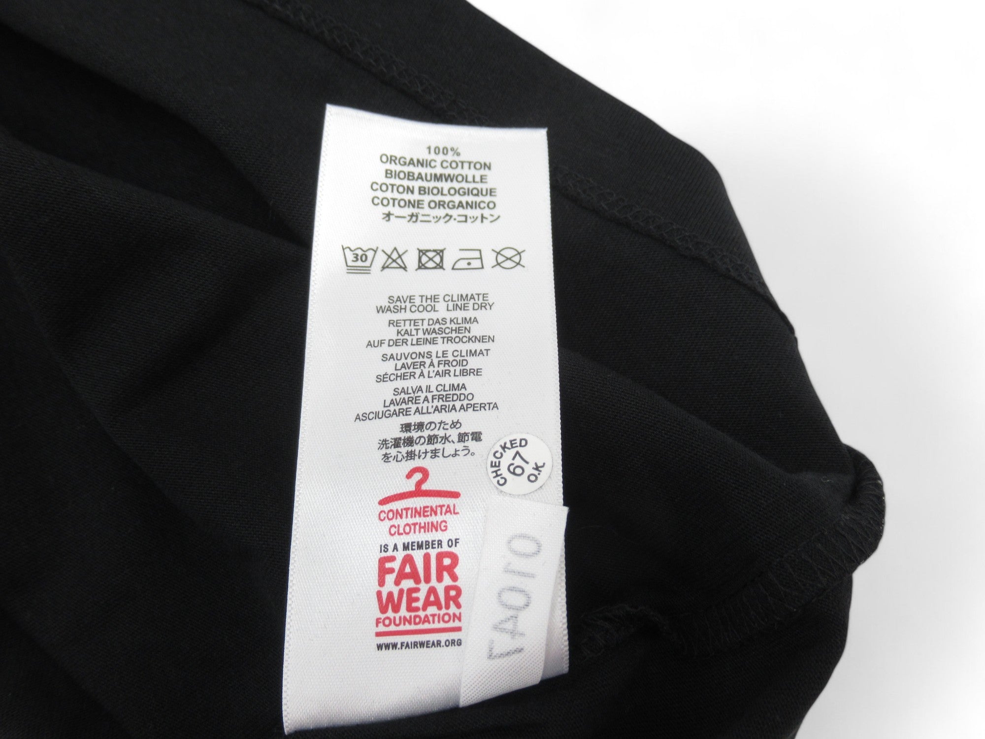 care label image for Earth Positive Small Black Organic Cotton T Shirt Menswear | Preloved