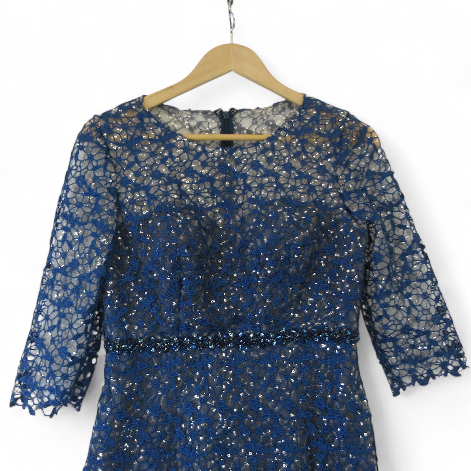 front image for Social Occasions UK 8 Blue Silver Sequin Dress Womenswear | Preloved 