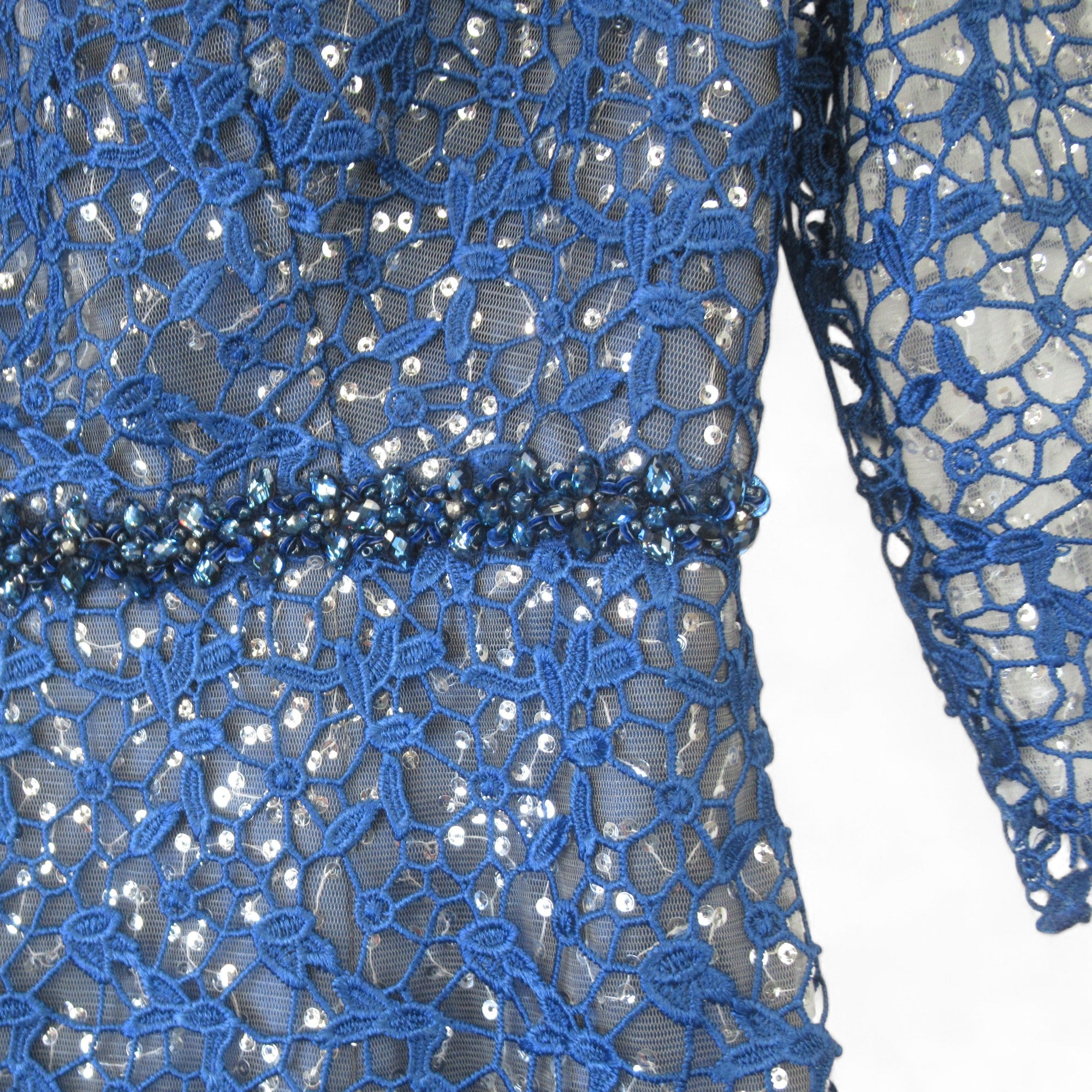 close up image for Social Occasions UK 8 Blue Silver Sequin Dress Womenswear | Preloved 