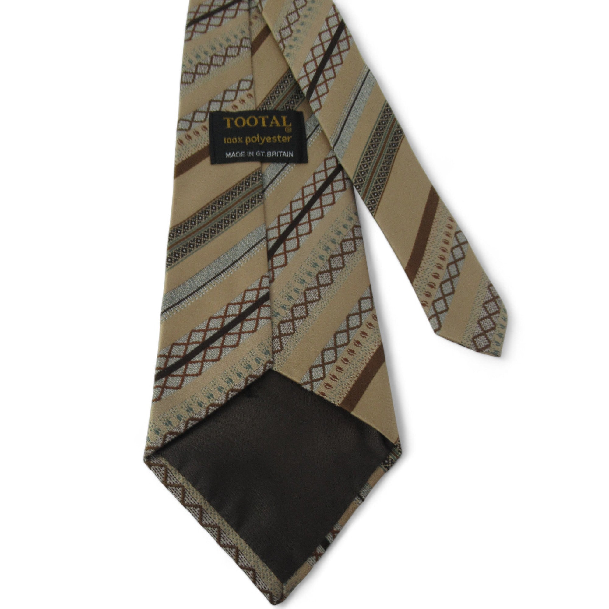 back image for Tootal Vintage Tie Brown Striped Polyester Menswear | Preloved