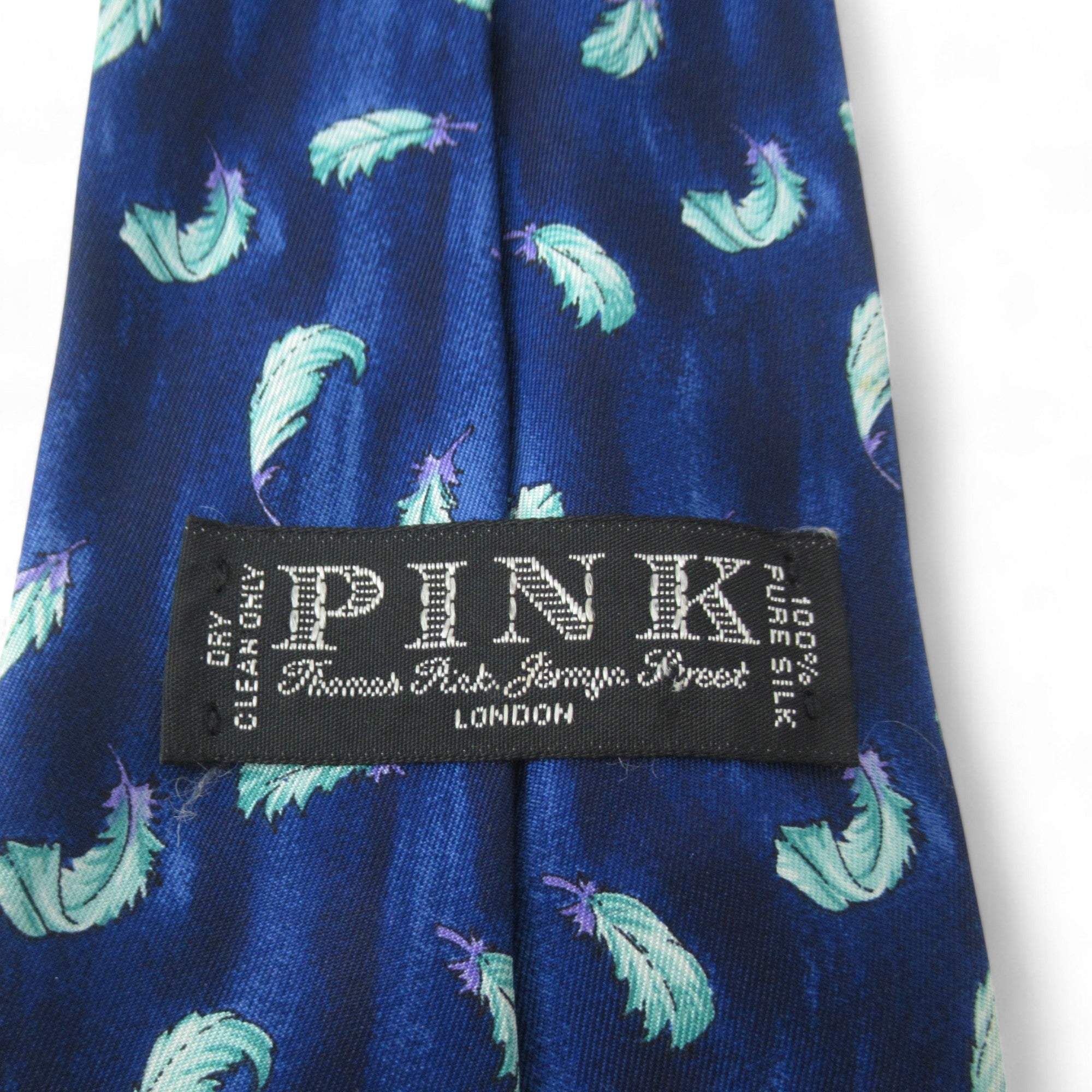 label image for Thomas Pink Vintage Tie Blue Feather Silk Menswear | Preloved 