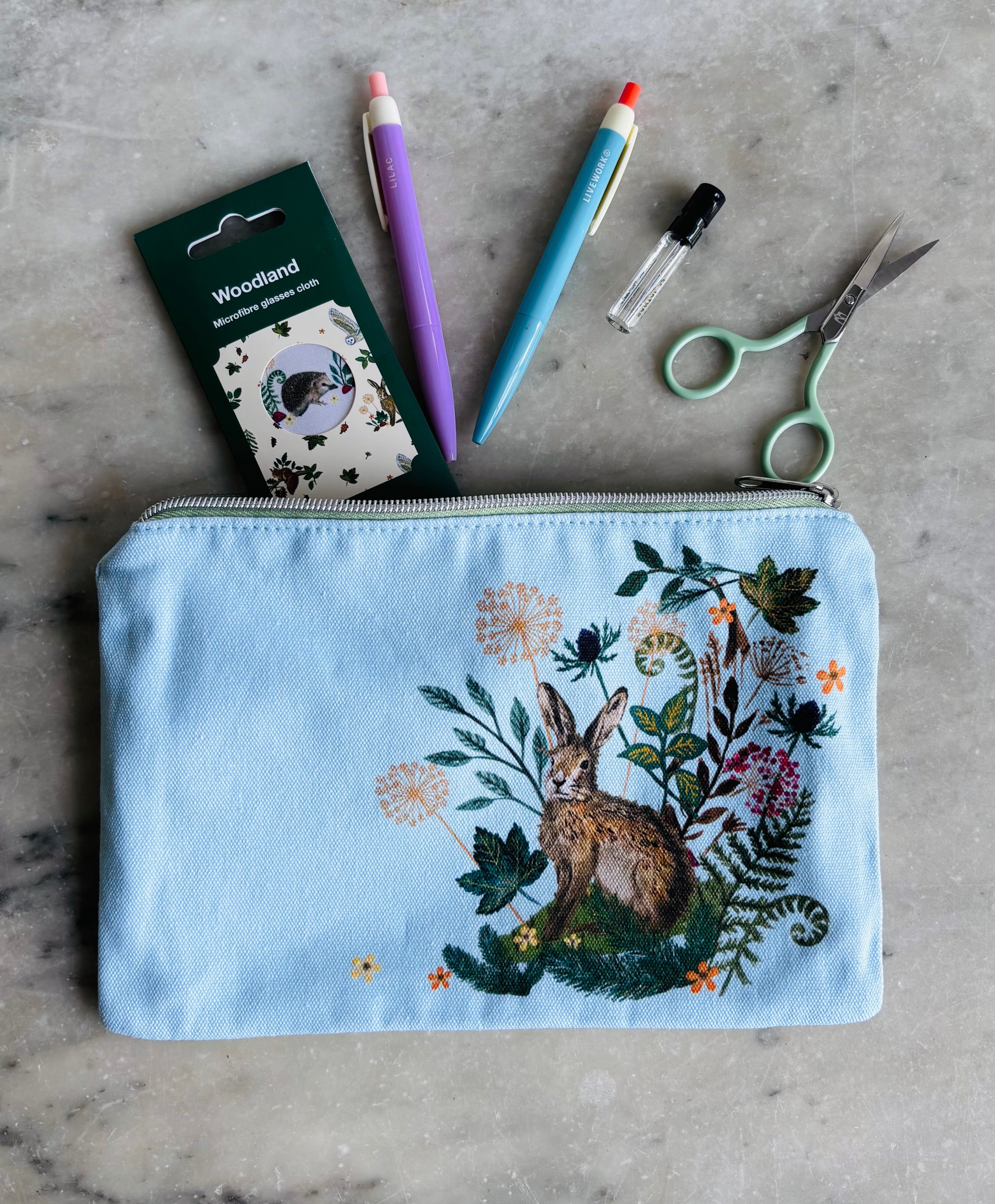 Woodland Hare recycled cotton pouch