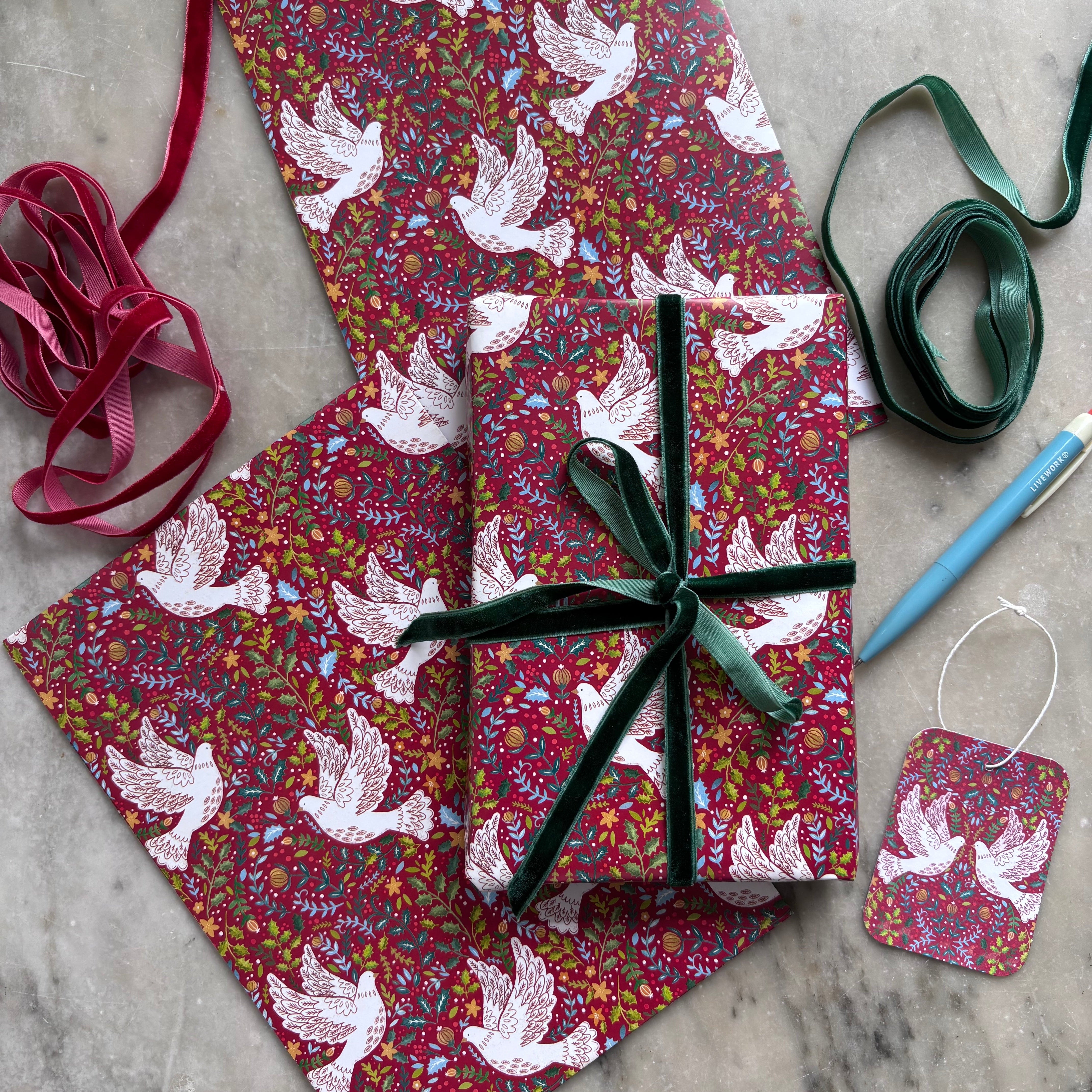 Dove design set of gift wrap sheets and tags