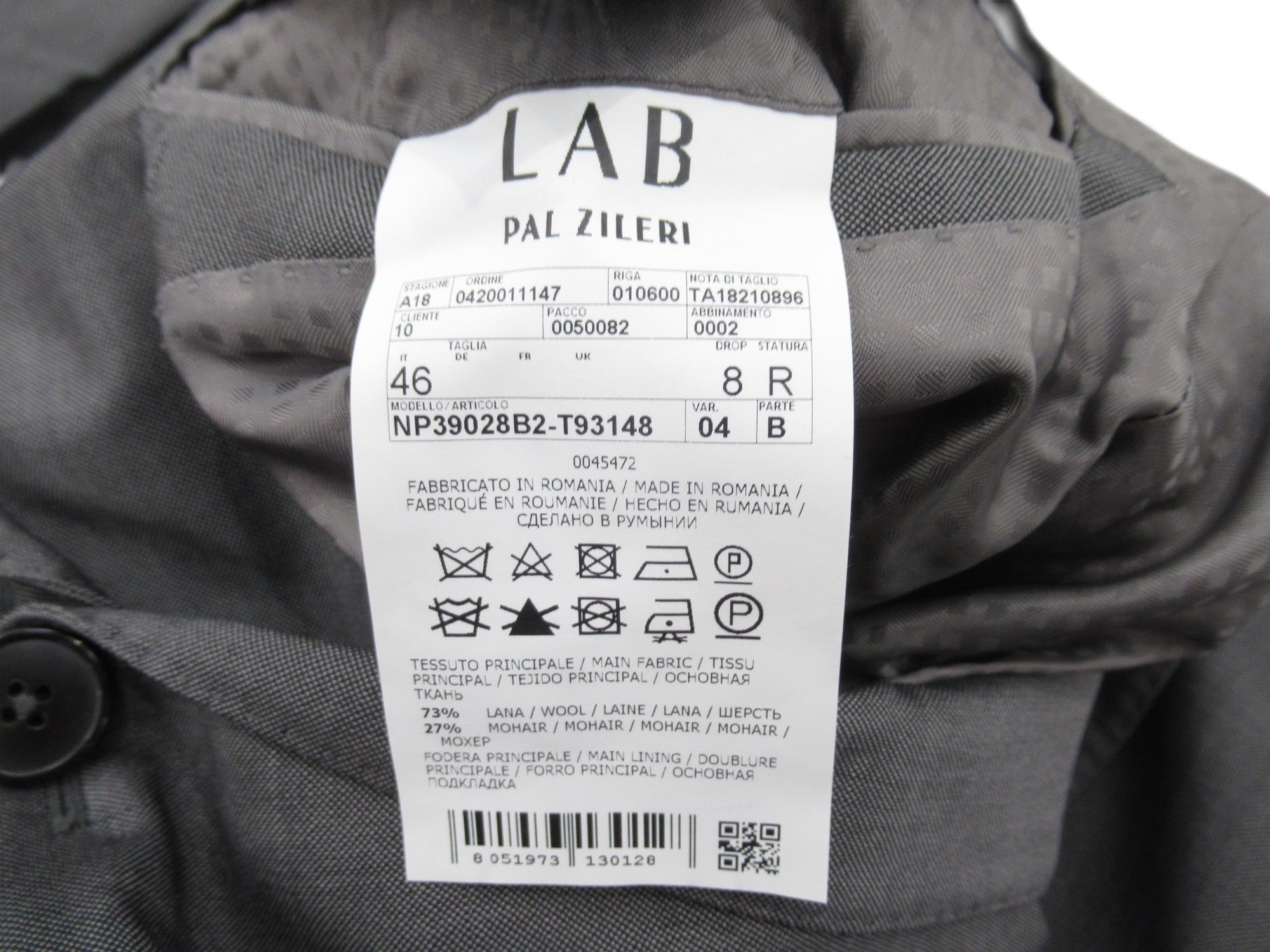 care label image for LAB Pal Zileri 2 Piece Suit Grey UK 36 Wool Menswear | Preloved 