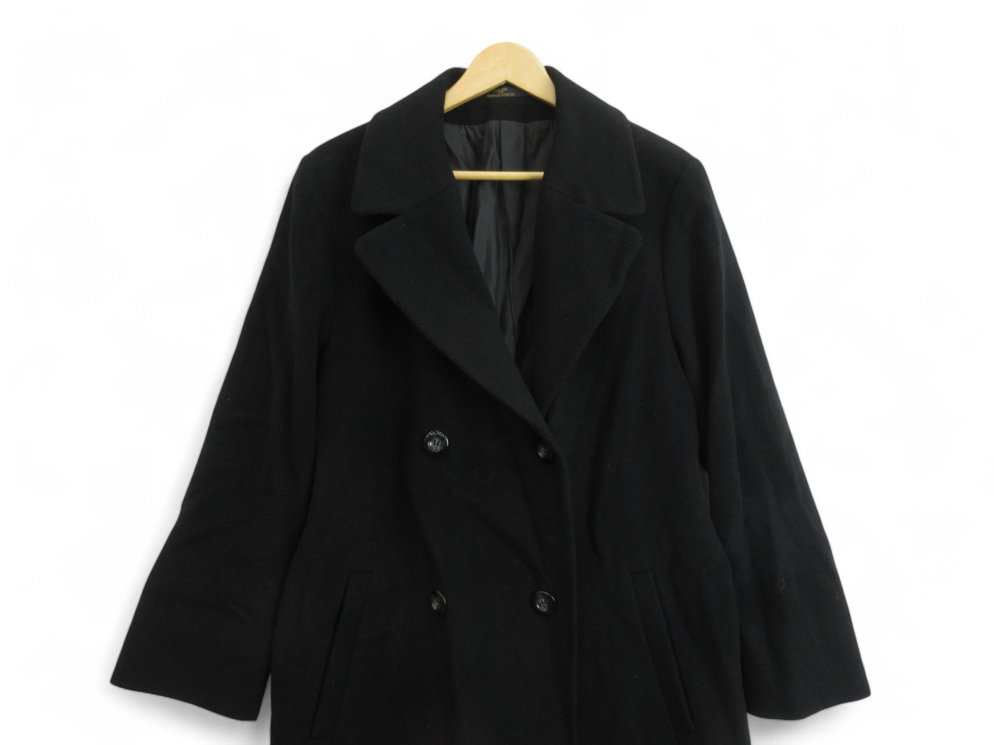 Top image for Marks & Spencers Overcoat UK14 Black Wool Womenswear | Preloved