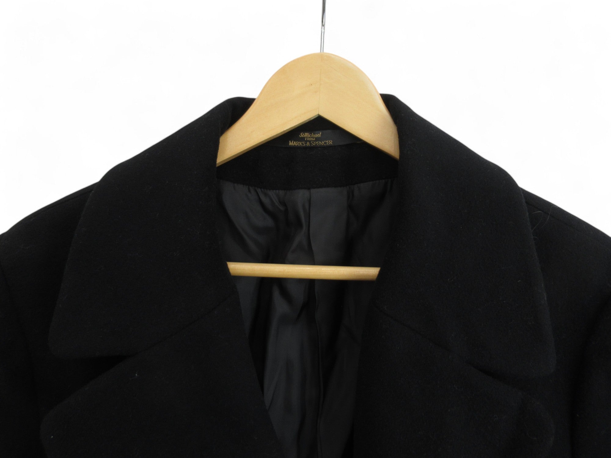 Collar image for Marks & Spencers Overcoat UK14 Black Wool Womenswear | Preloved