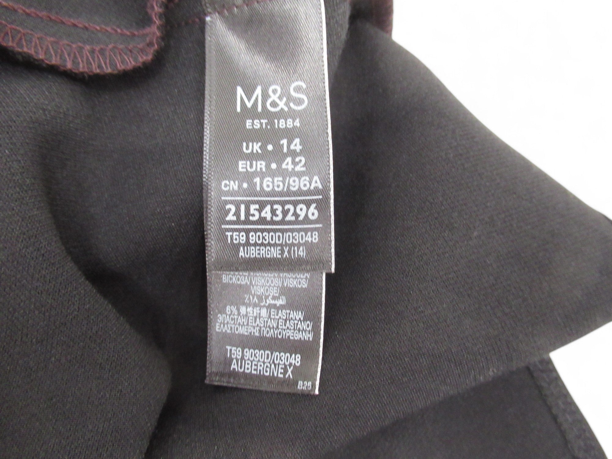 care label image for Marks & Spencer UK14 Aubergine Dress Womenswear | Preloved