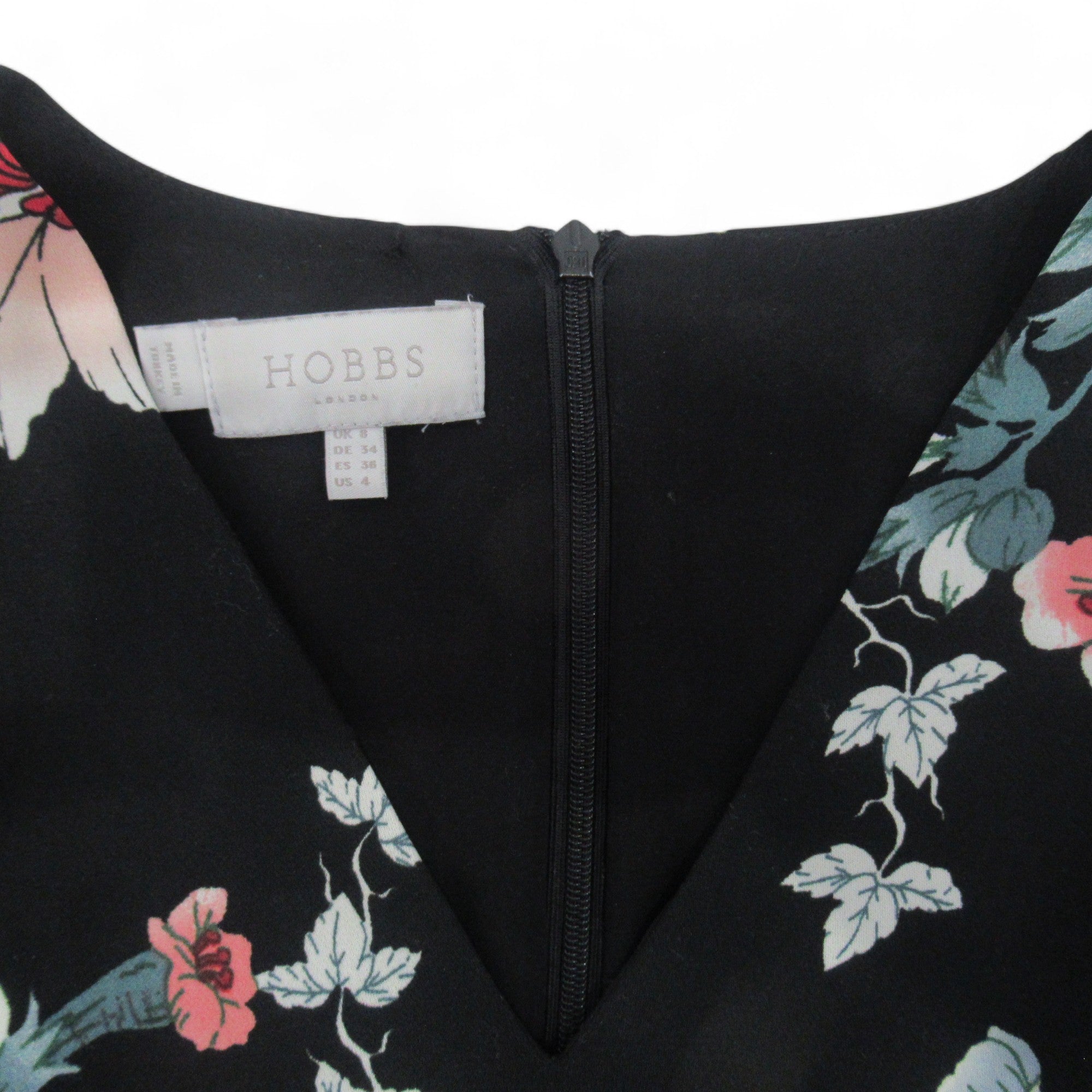 neckline image for Hobbs UK 8 Black Floral Dress Womenswear | Preloved 