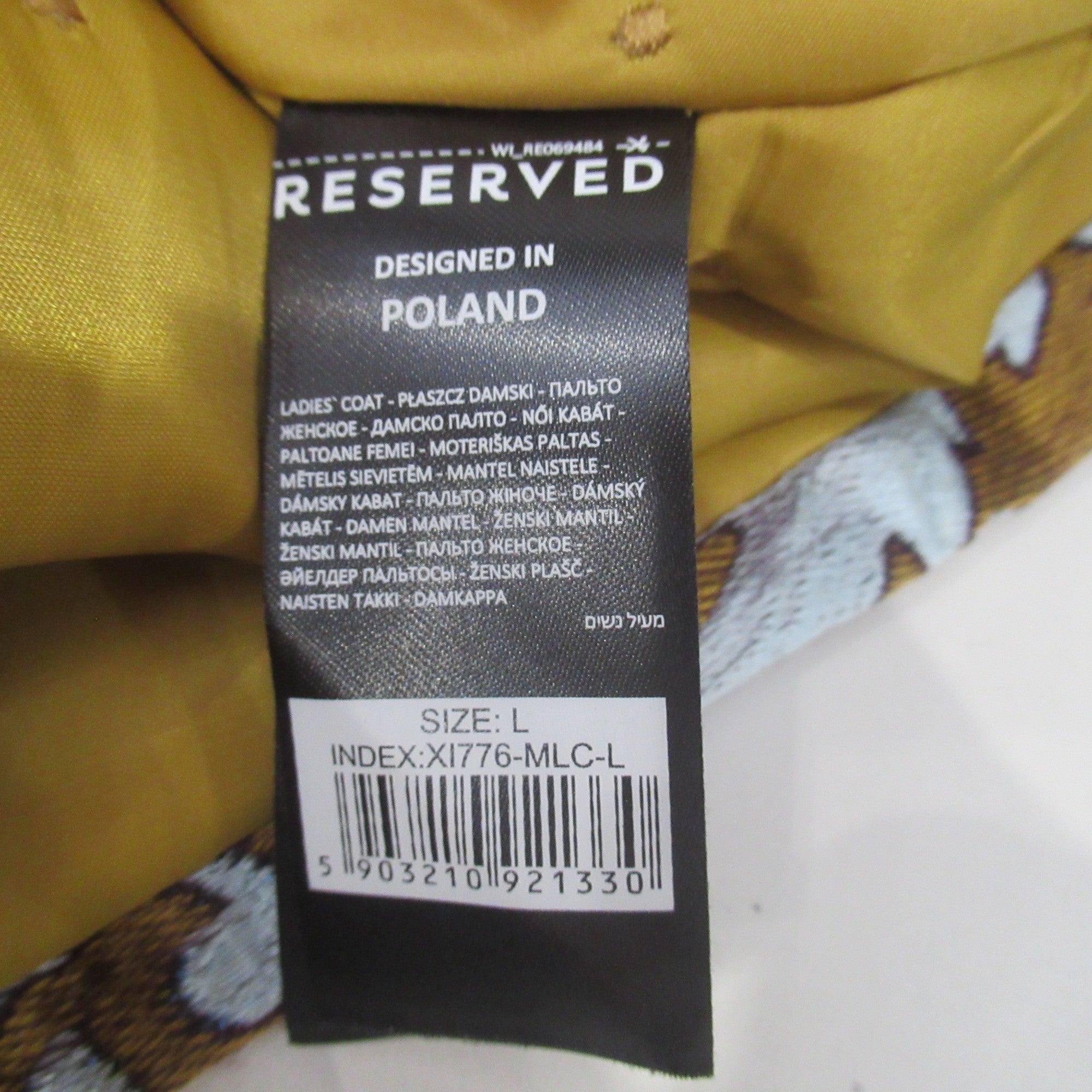 care label image for Reserved Re Design Large Silver Brown Overcoat Womenswear | Preloved 