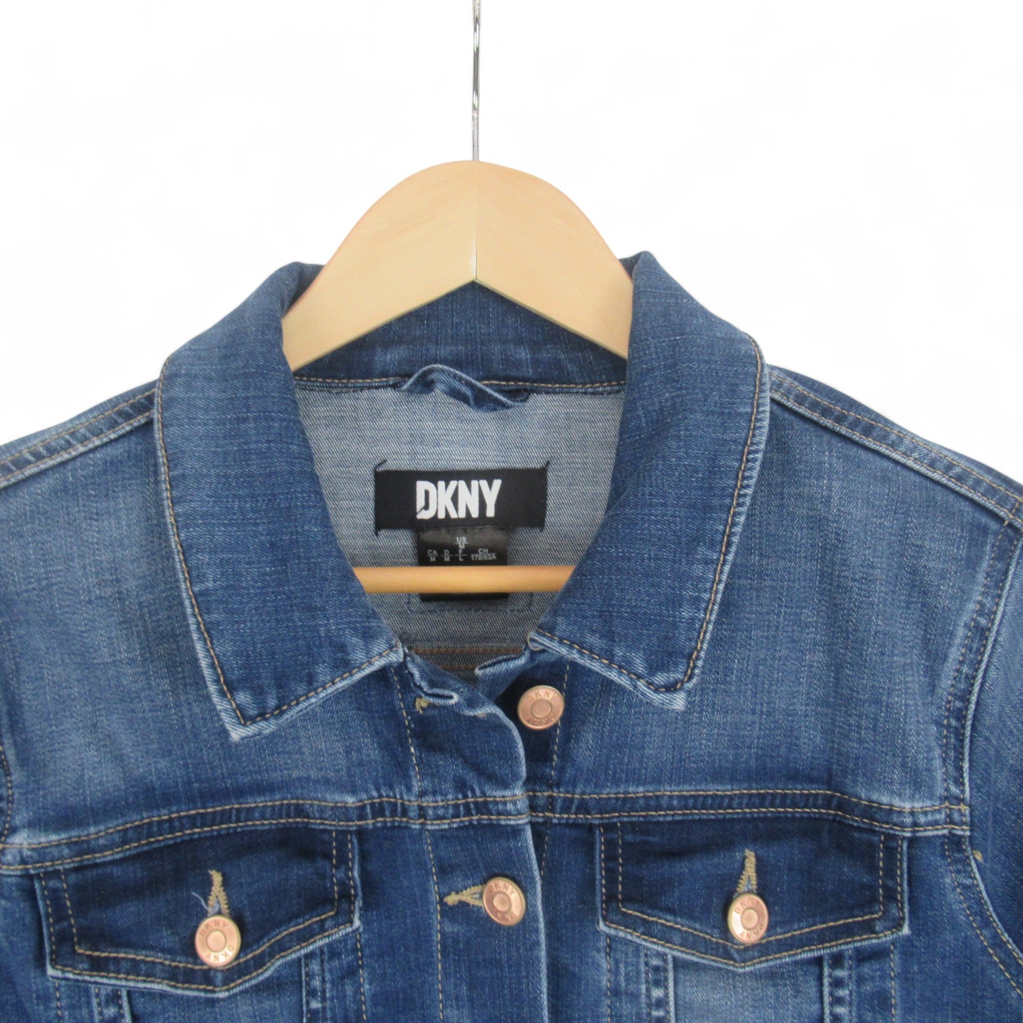 collar image for DKNY Medium Blue Denim Jacket Womenswear | Preloved